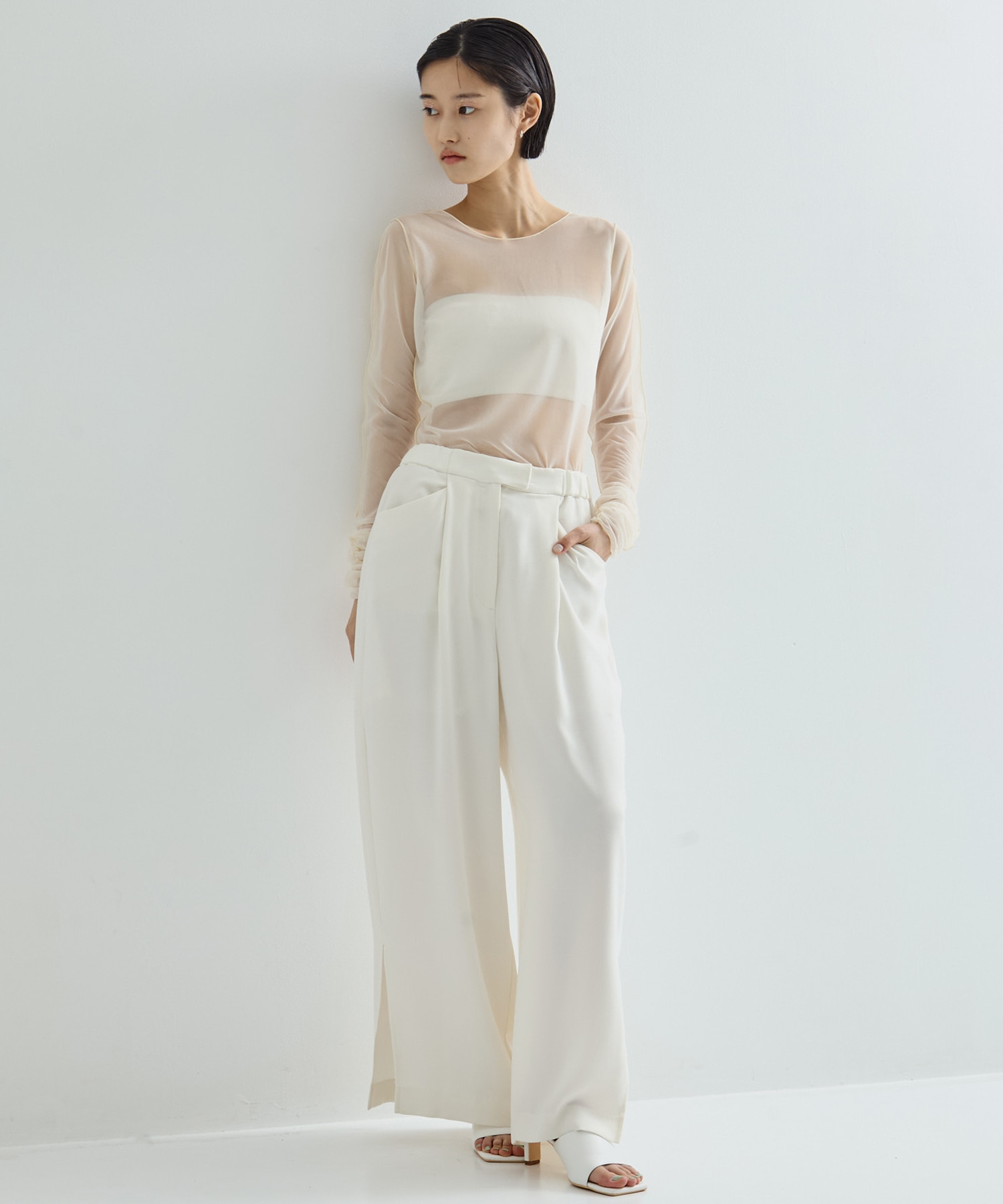 Gathered Sleeve Sheer Top STUDIOUS