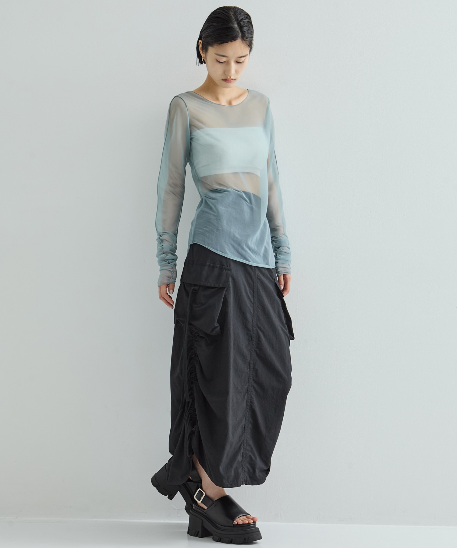 Gathered Sleeve Sheer Top STUDIOUS