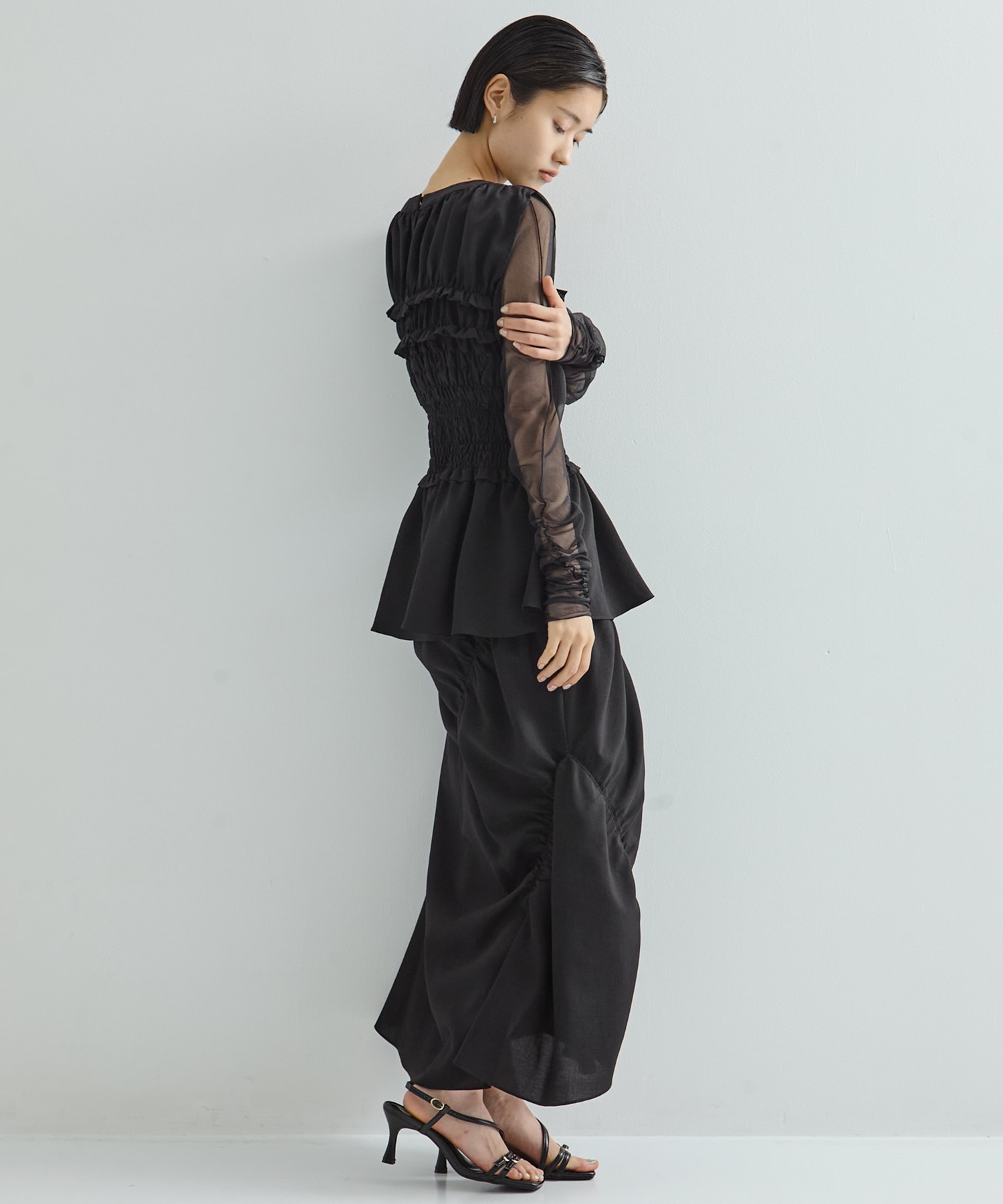 Gathered Sleeve Sheer Top STUDIOUS