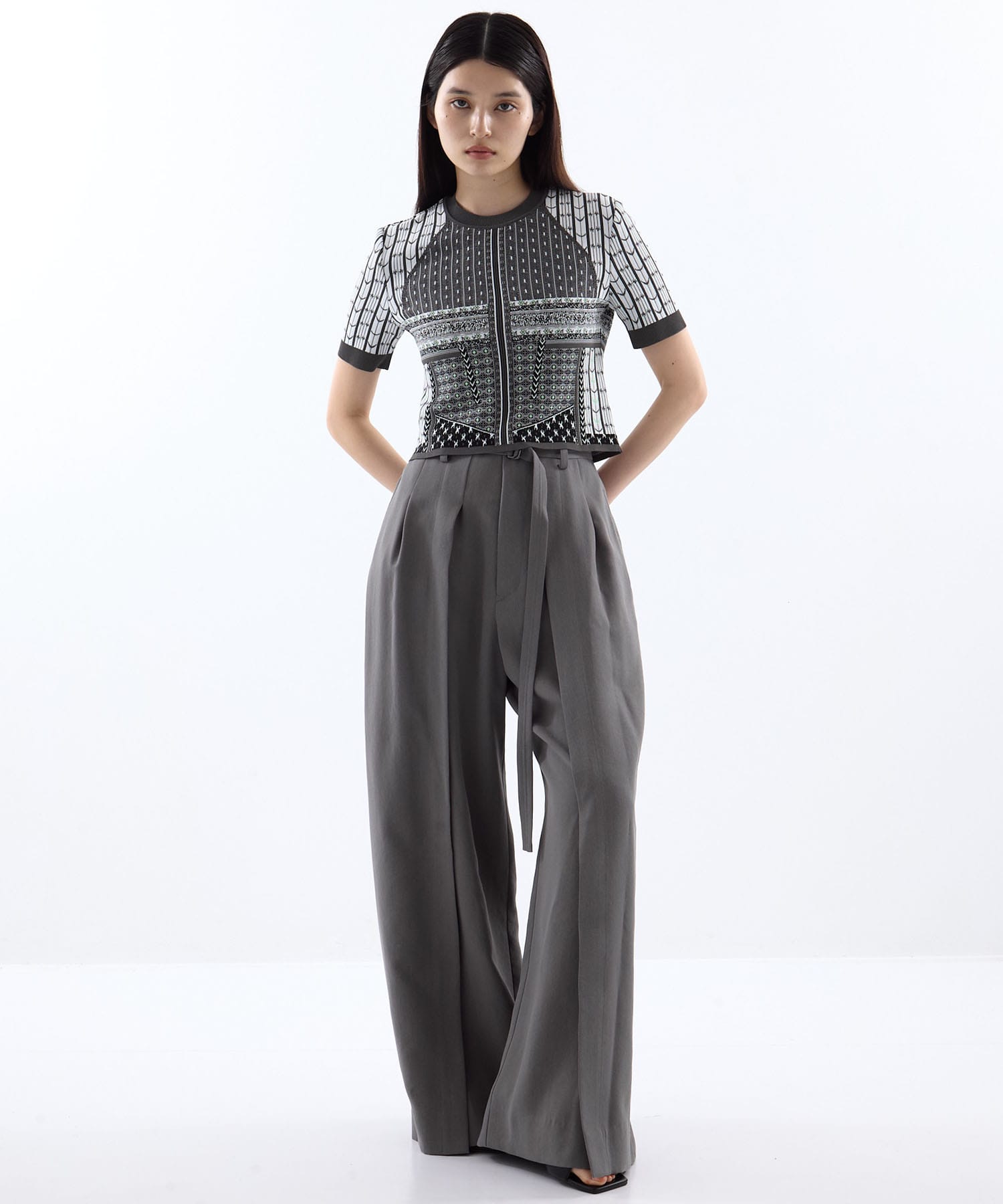 Geometric Pattern Knitted Top Mame Kurogouchi