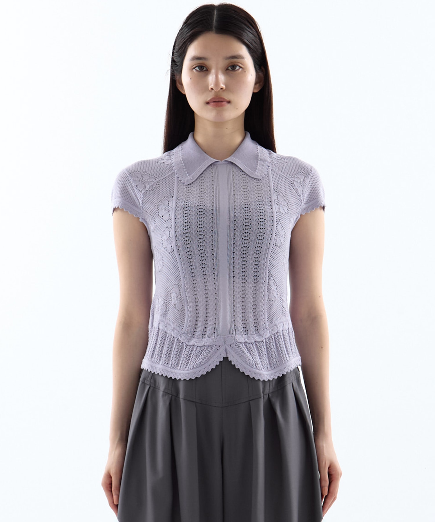 別注 Lace Stripe Knitted Top Mame Kurogouchi