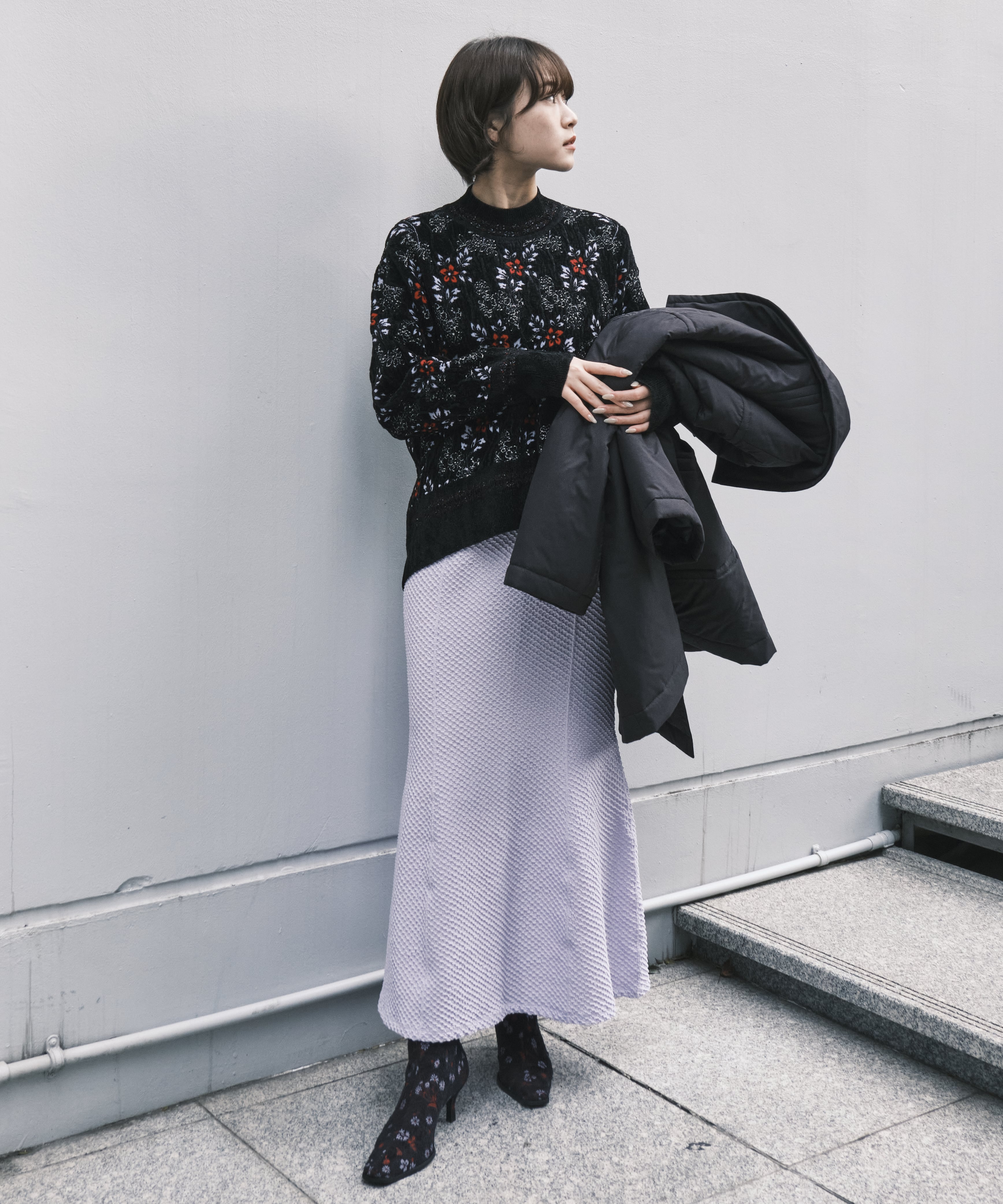 Shirring Jersey Jacquard Flare Skirt Mame Kurogouchi