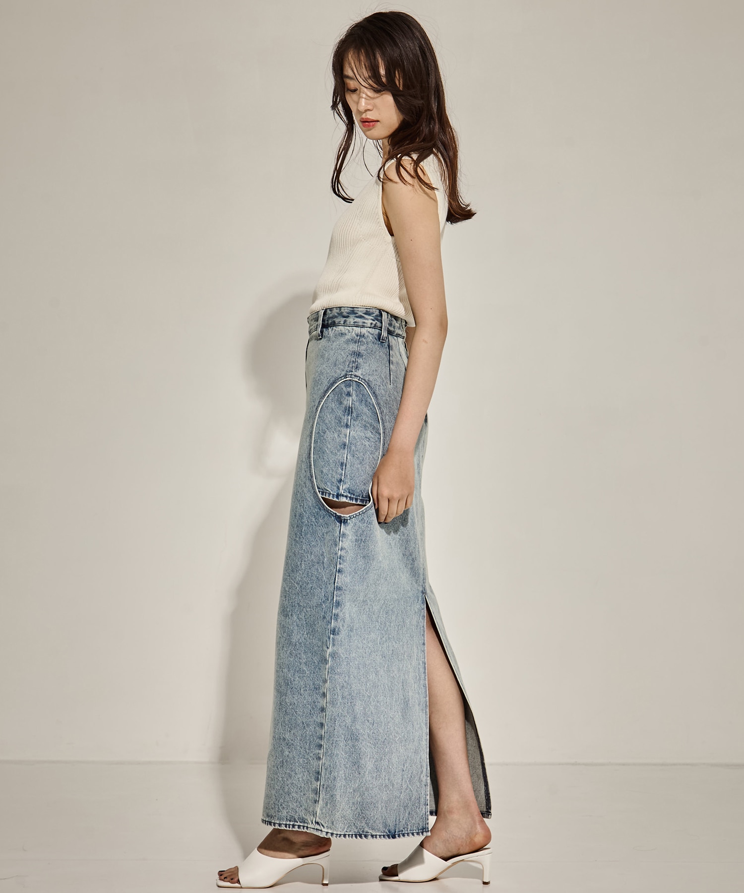別注サークルカットデニムスカート CLANE