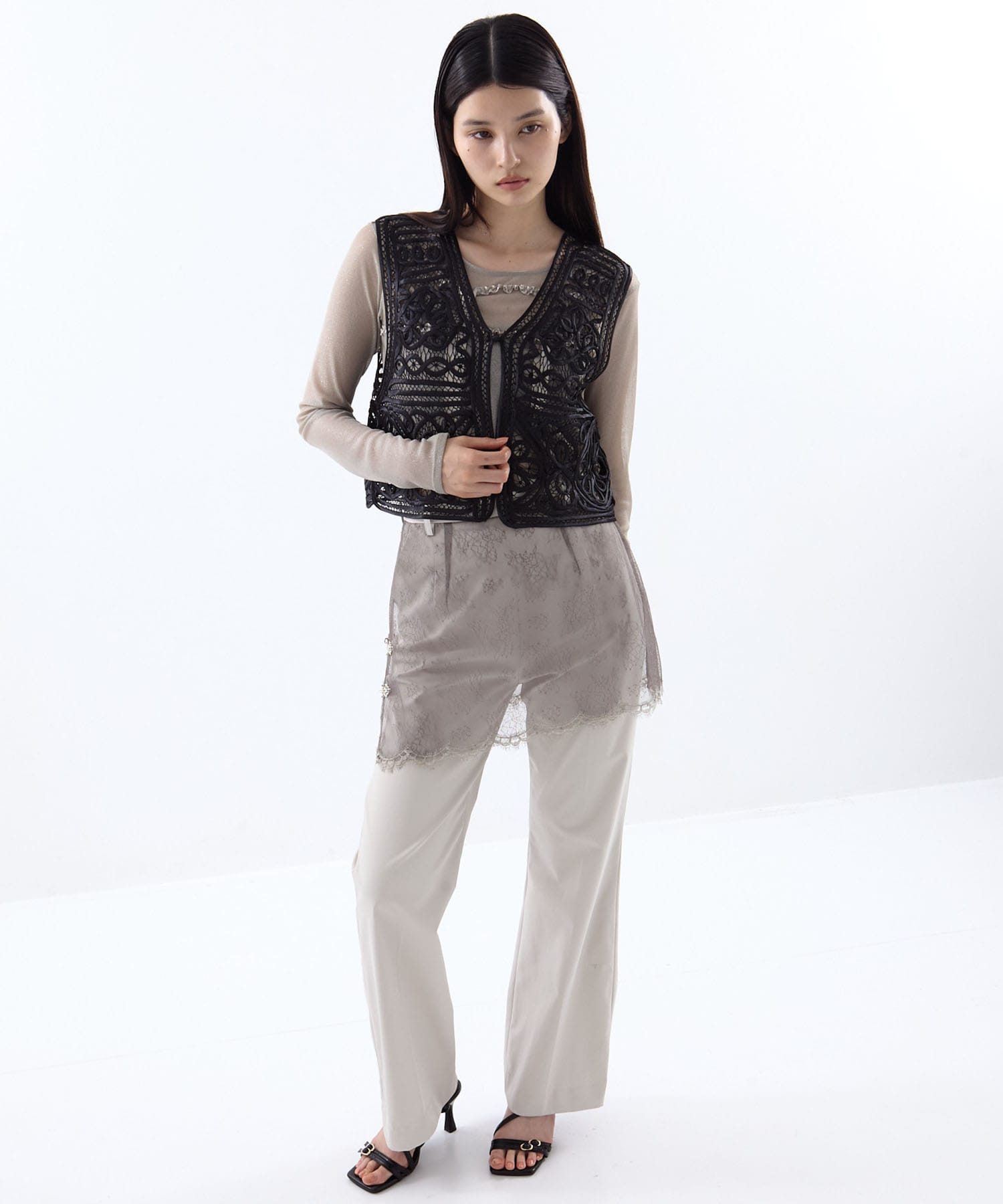 2WAY SATIN BATTEN  LACE VEST AMERI