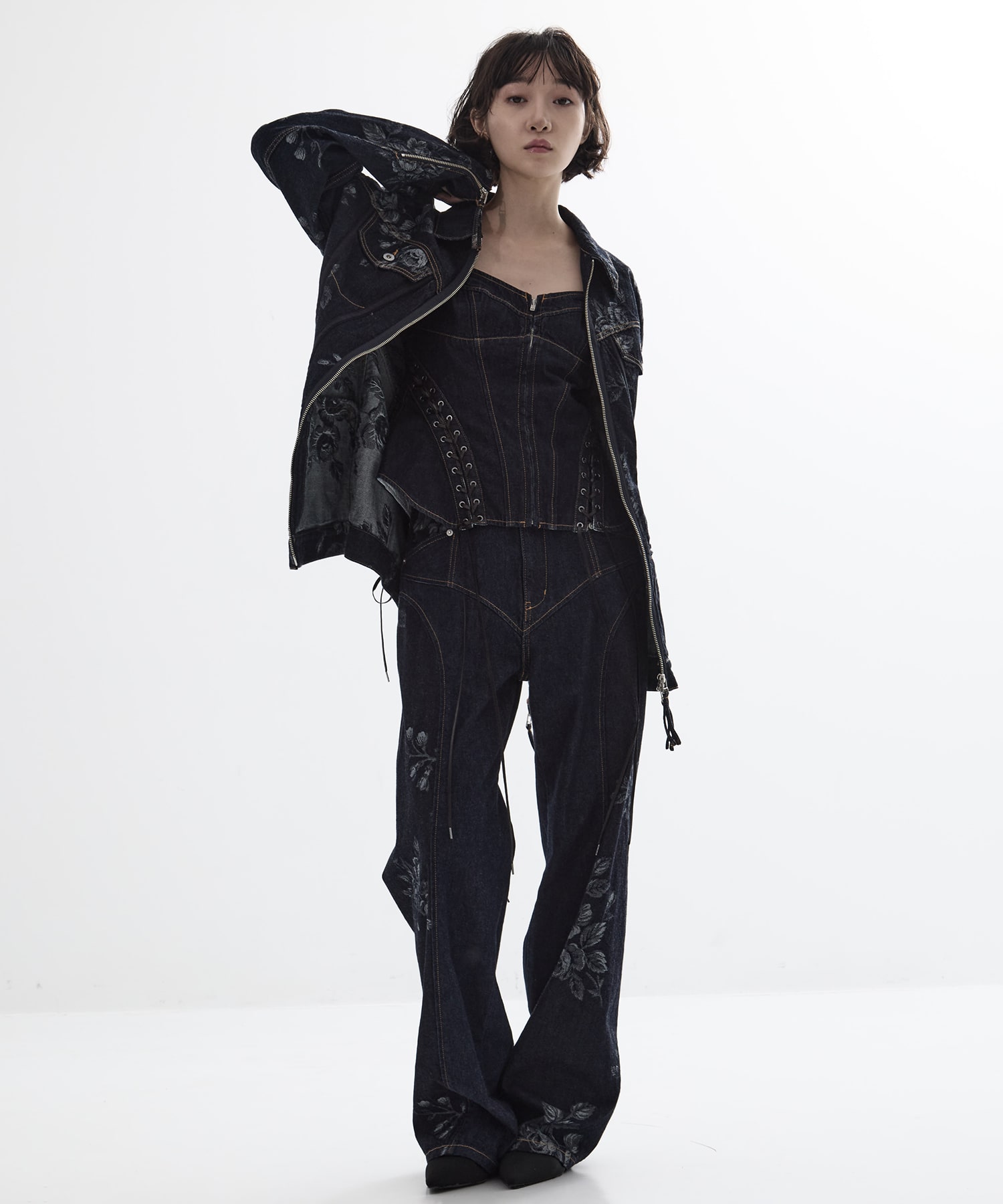 Lace up denim bustier FETICO