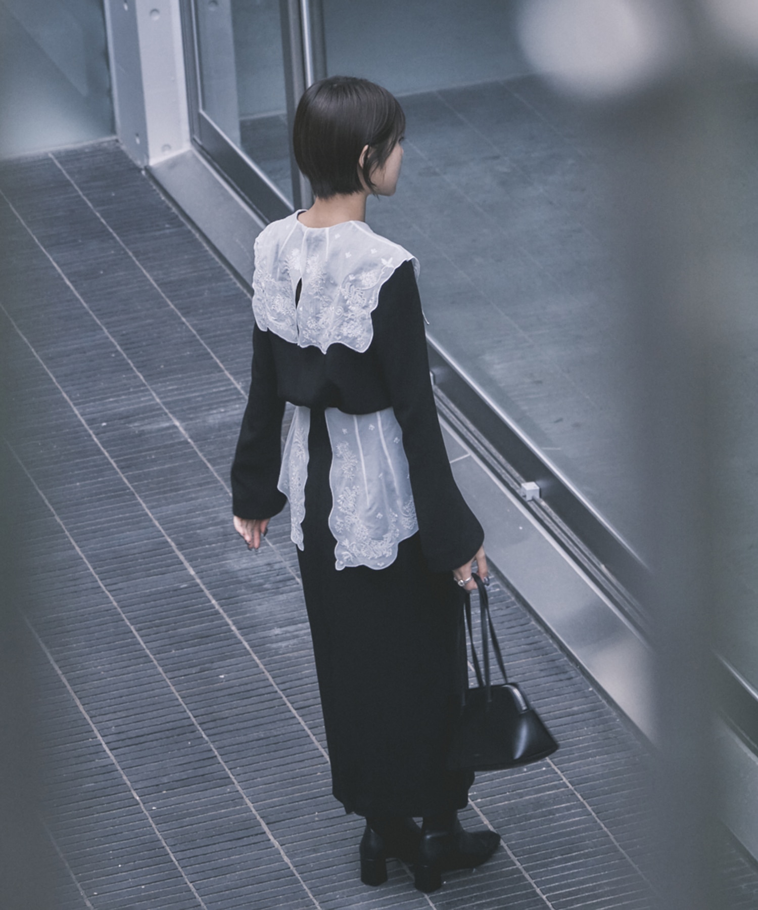 Triacetate Georgette Embroidery Collar Top Mame Kurogouchi