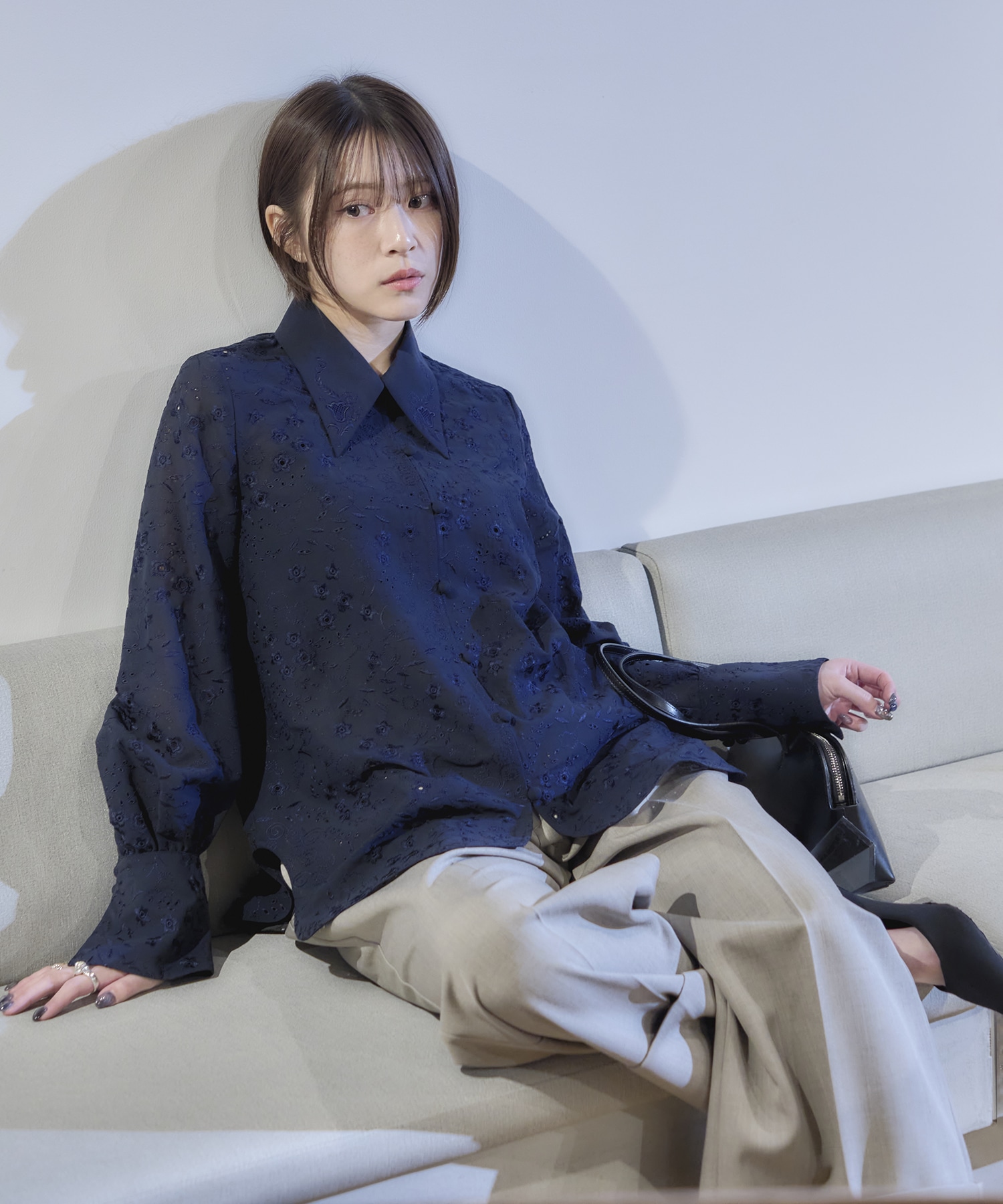 Triacetate Georgette Floral Embroidery Top Mame Kurogouchi