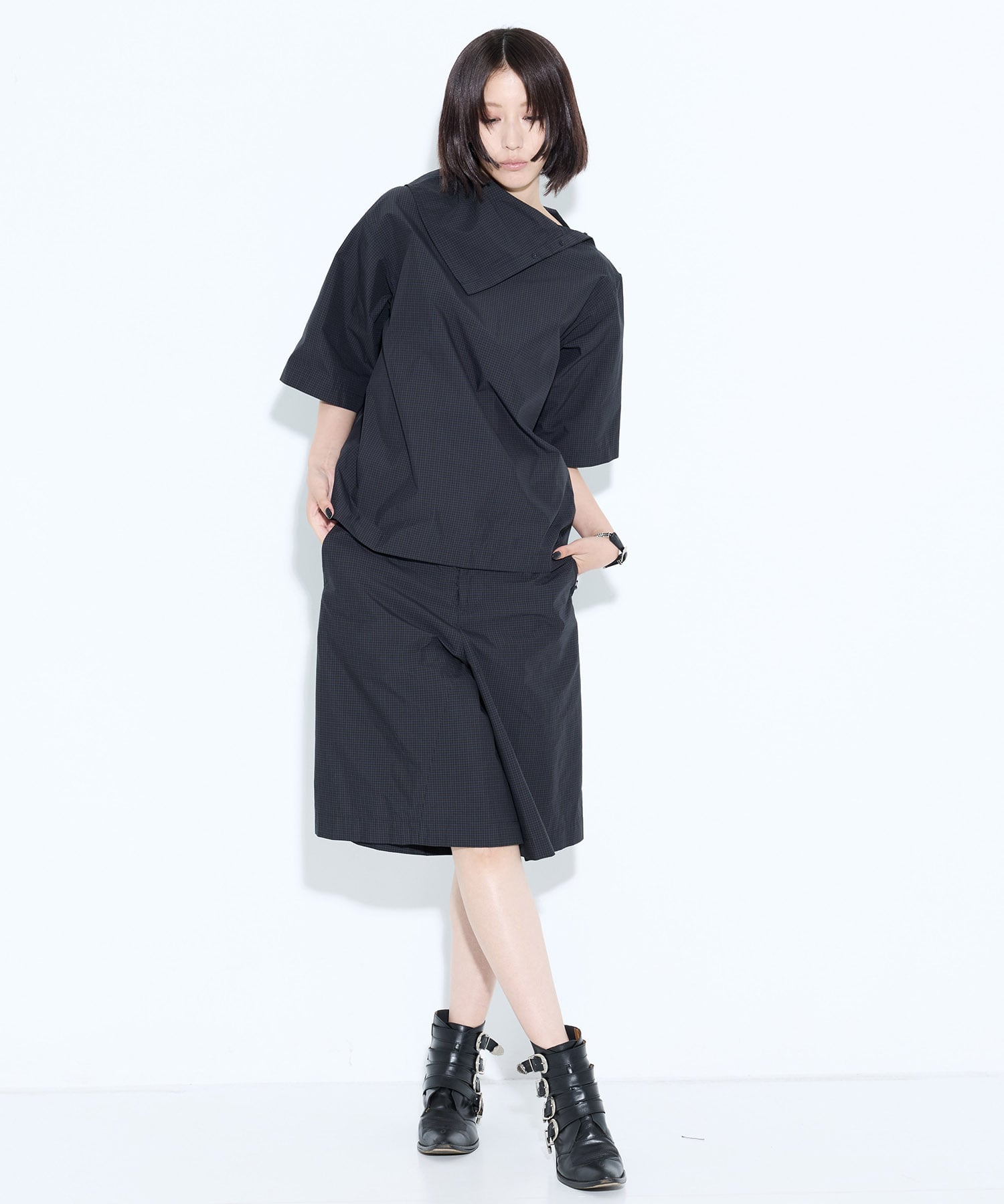 Typewriter check S/S blouse TOGA