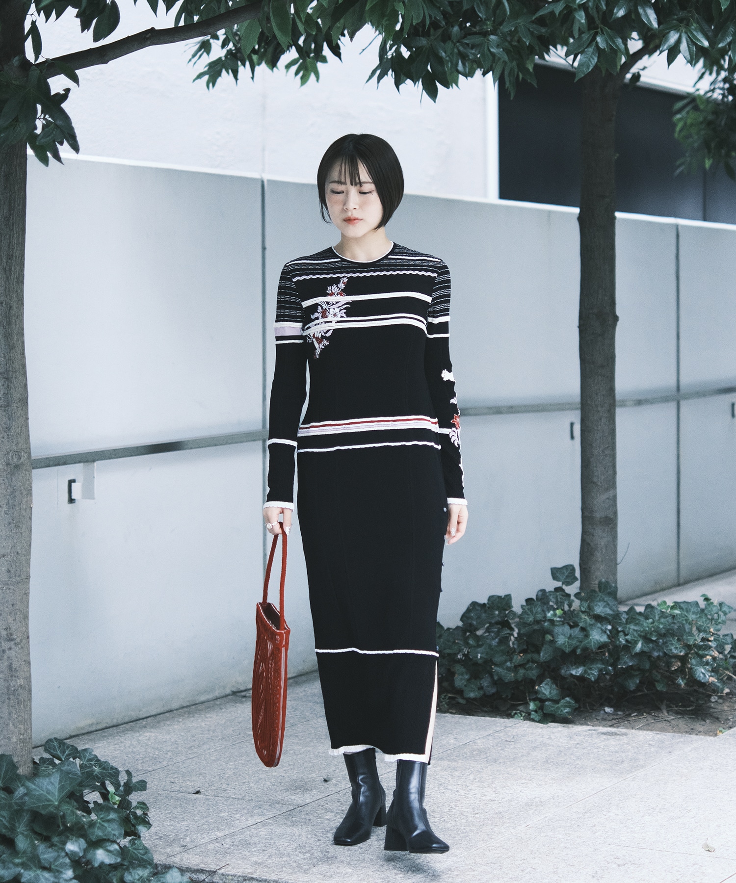 Floral Motif Intarsia Knitted Dress Mame Kurogouchi