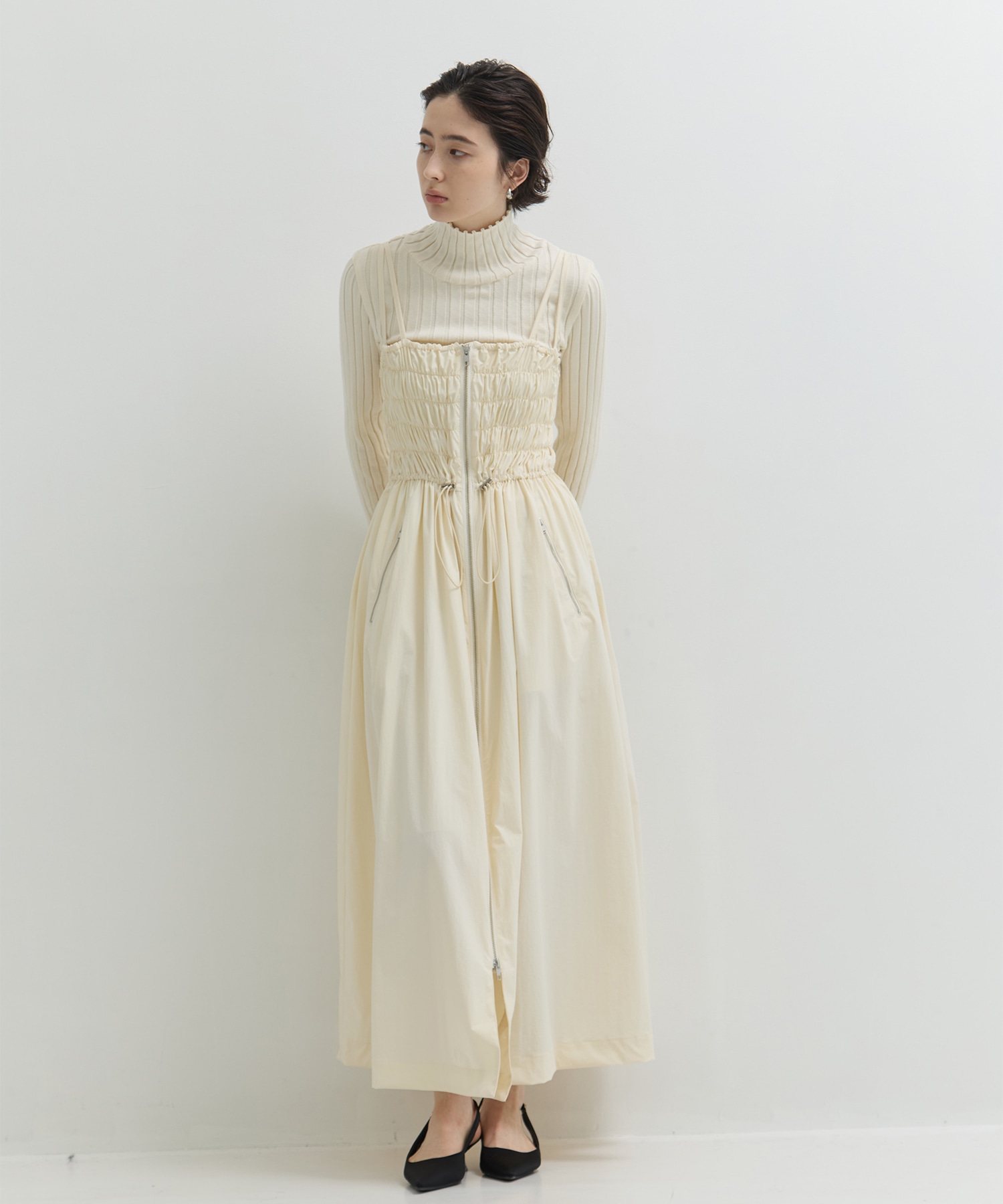 SHIRRING ZIP CAMISOLE DRESS STUDIOUS