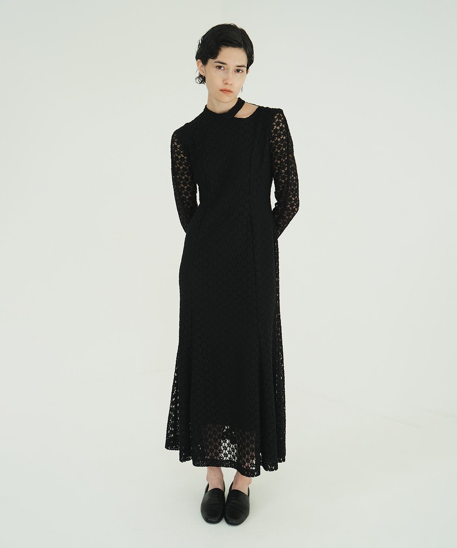 3D FLOWER LACE SLASH NECK ONEPIECE CLANE