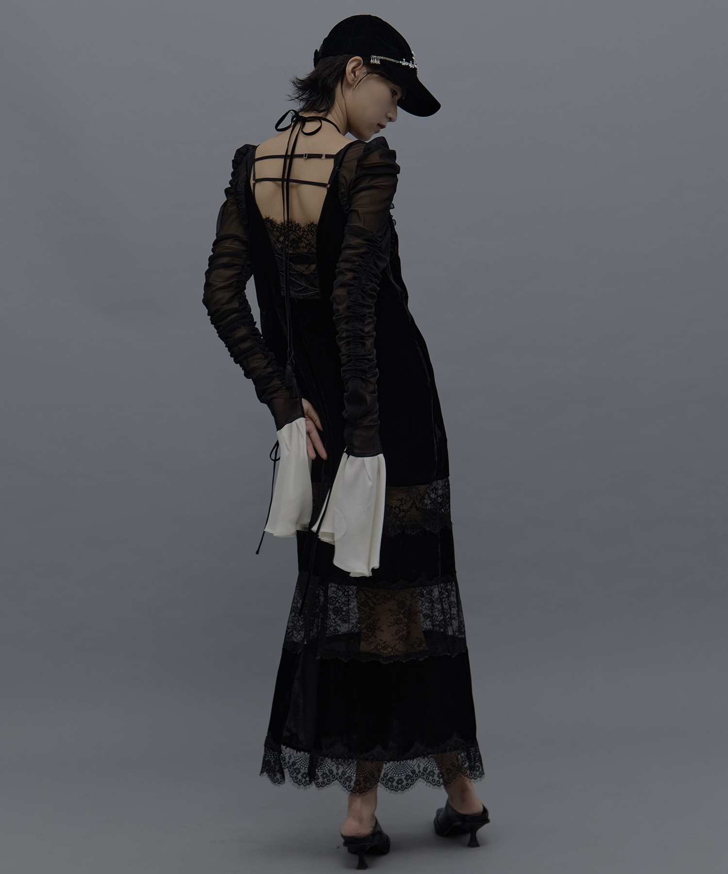 ruffle sleeve back open tulle tops tanakadaisuke