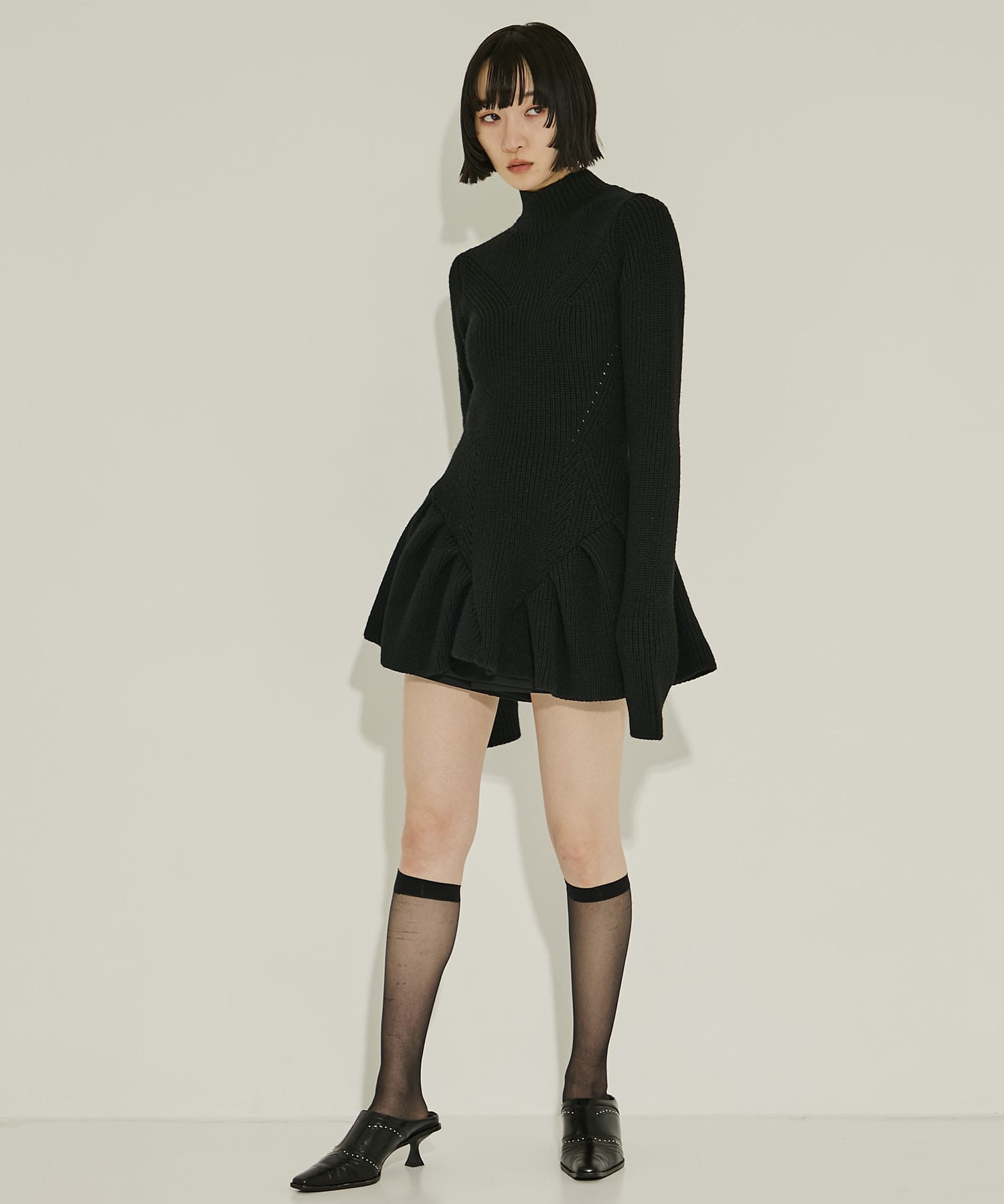 RIBED PEPLUM HI-NECK KNIT SWEATER JOHN LAWRENCE SULLIVAN
