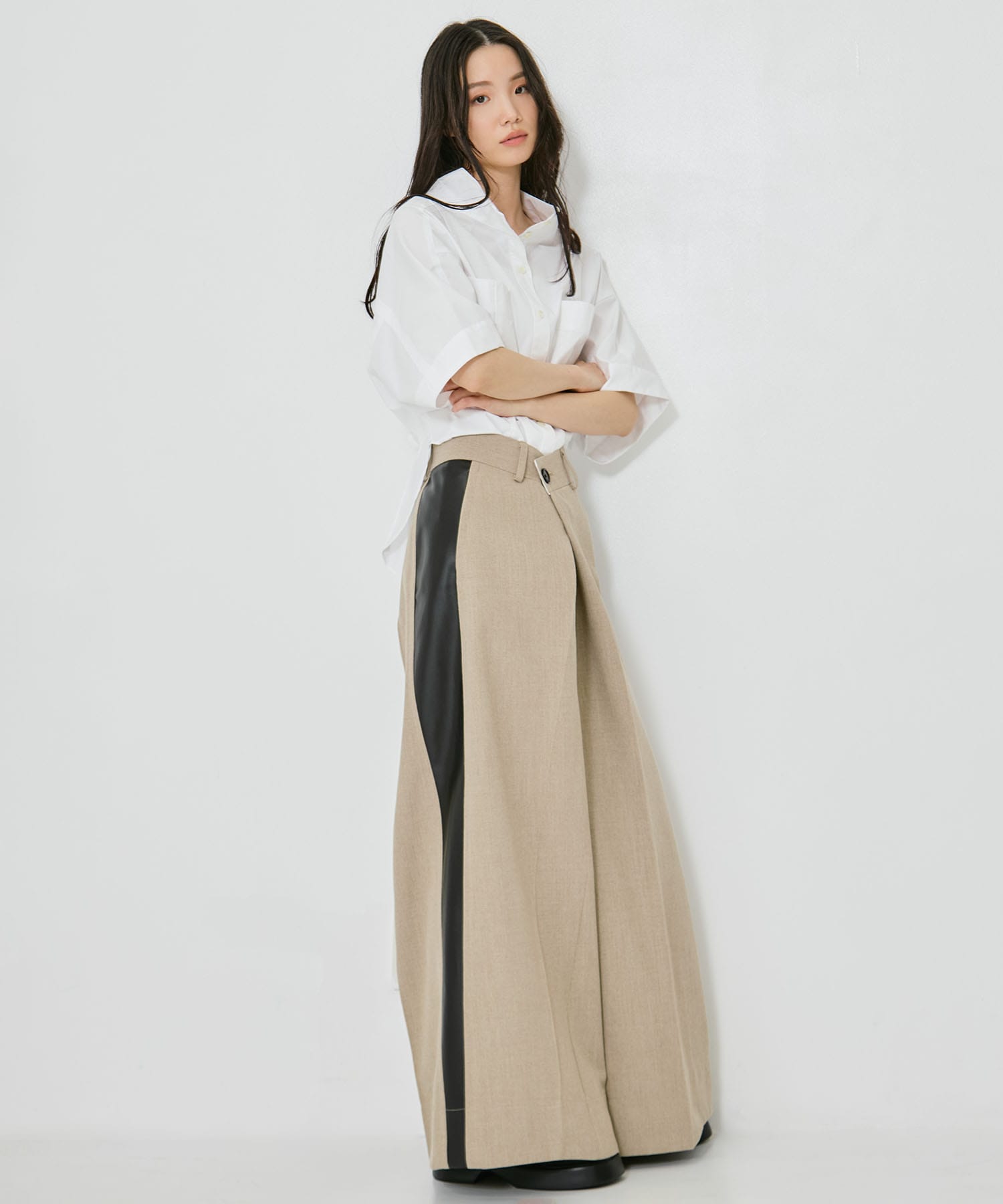 Side Leather Flare Trousers STUDIOUS