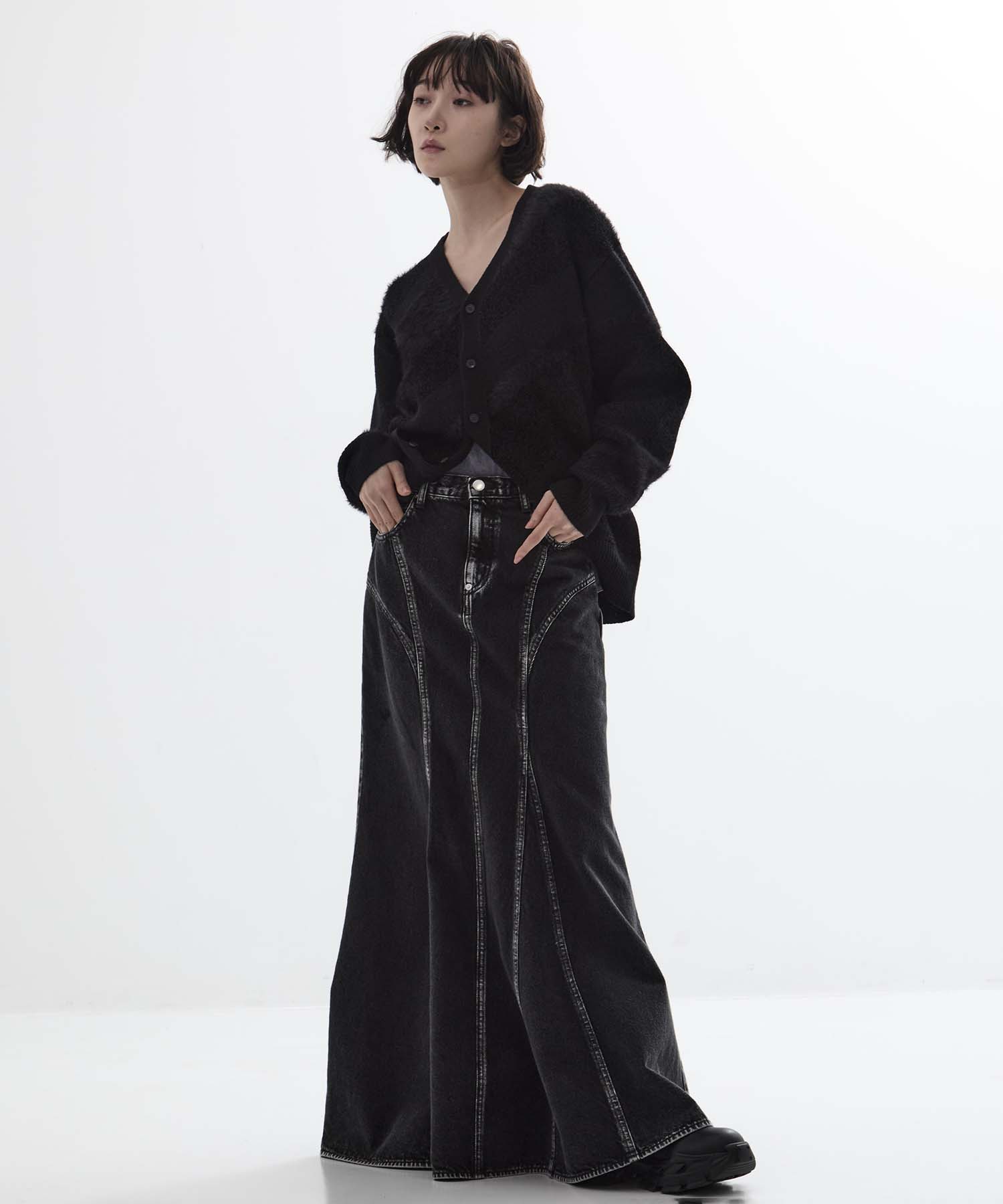 WASHED DENIM MERMAID LINE SKIRT JOHN LAWRENCE SULLIVAN