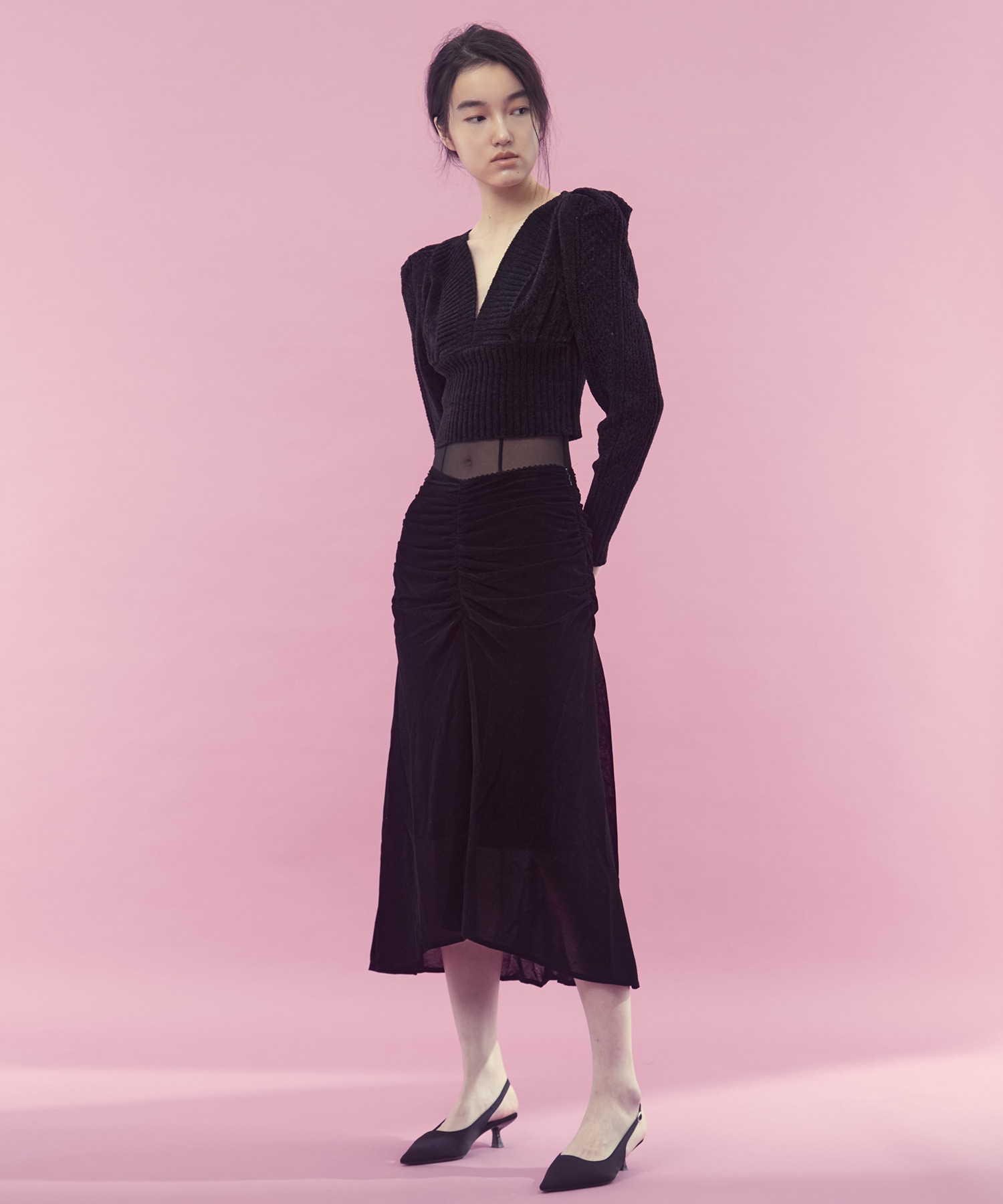 Velvet tulle gathered skirt FETICO