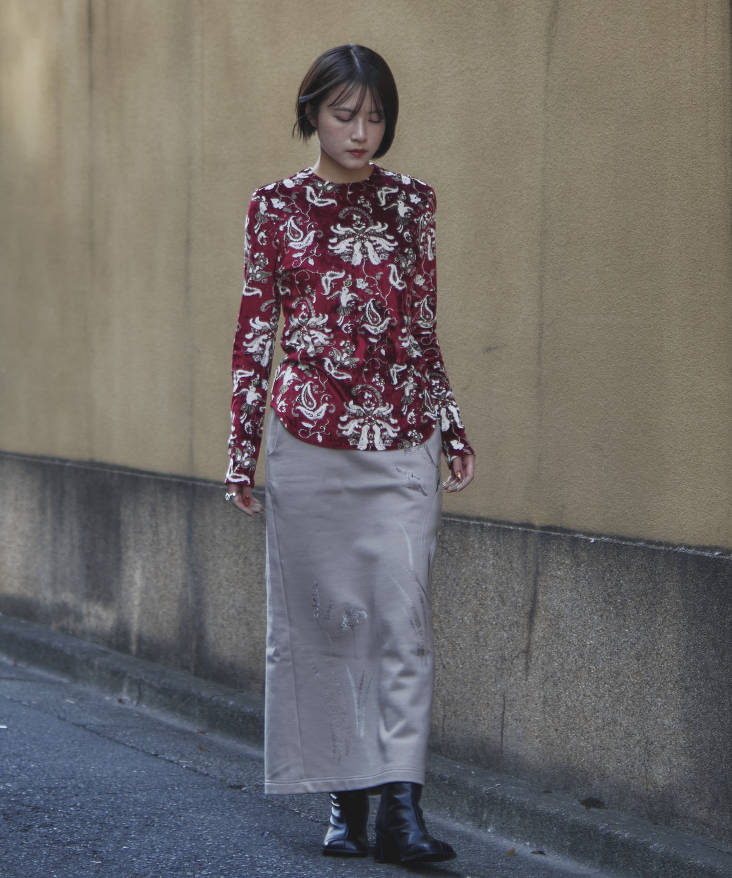 Floral Motif Embroidered Sweater Skirt Mame Kurogouchi