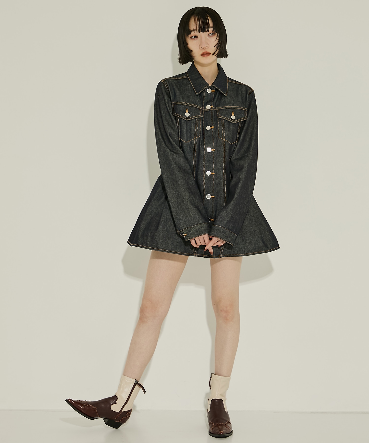 RIGID DENIM PEPLUM JACKET JOHN LAWRENCE SULLIVAN