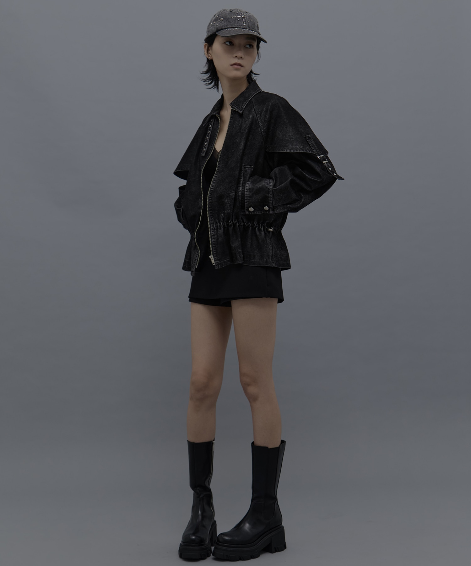 drawstring fade leather blouson tanakadaisuke