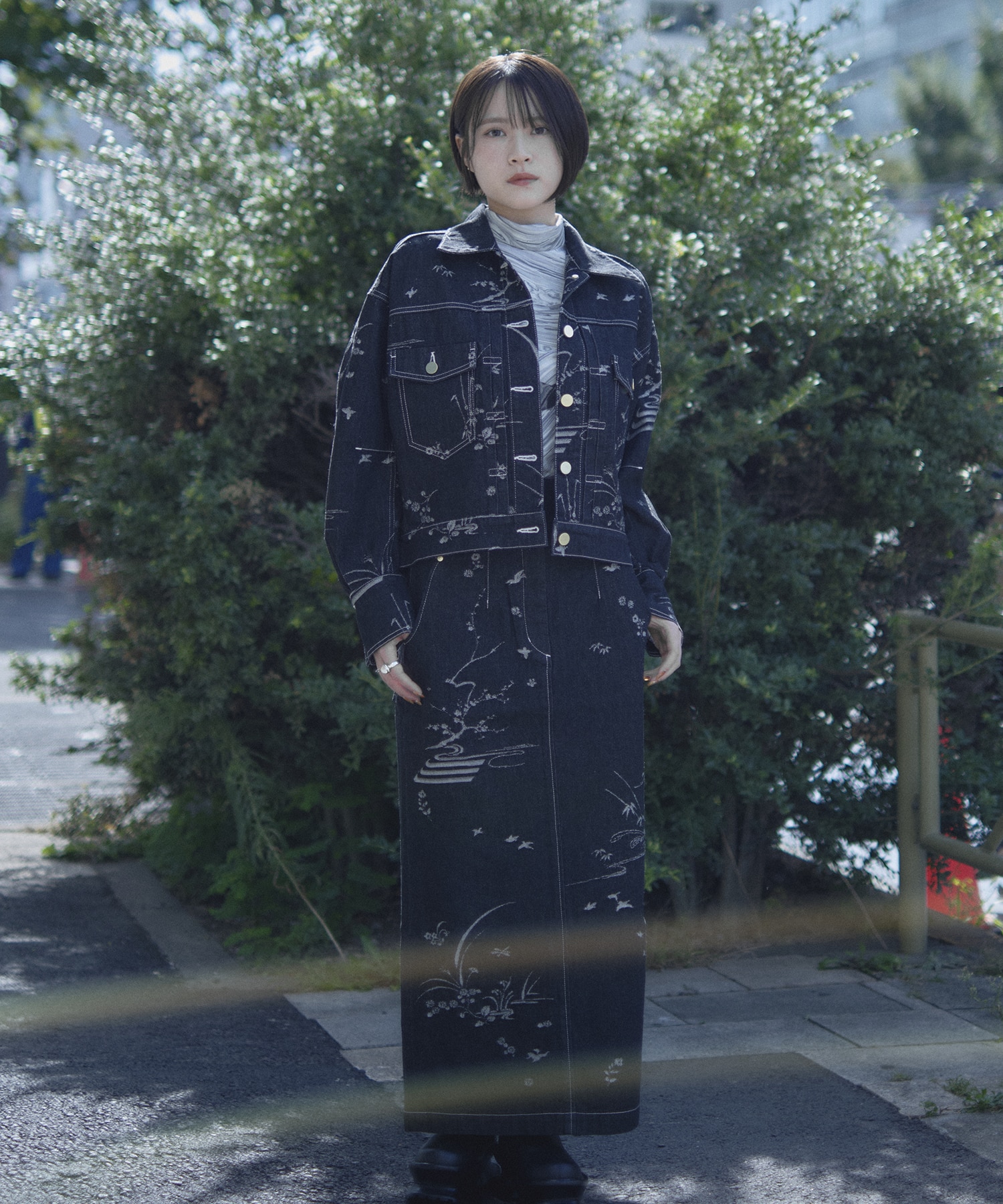 Nature Pattern Jacquard Short Denim Jacket Mame Kurogouchi