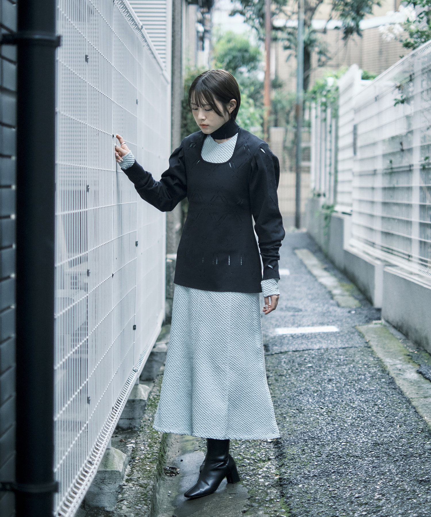 Eyelet High Neck Knitted Top Mame Kurogouchi