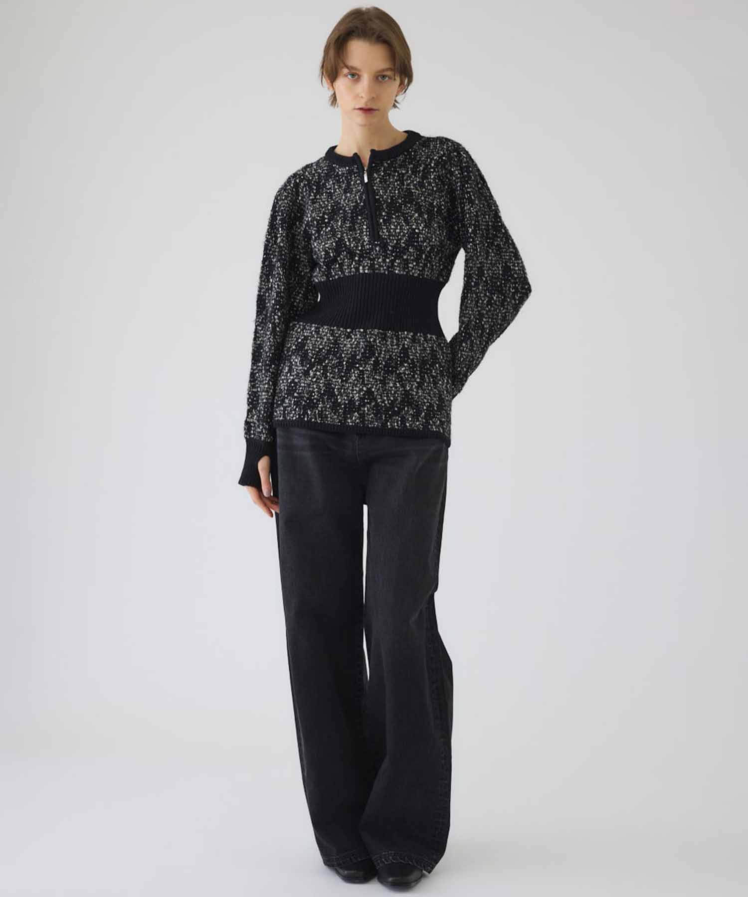 Waist switching knit tops RIM.ARK