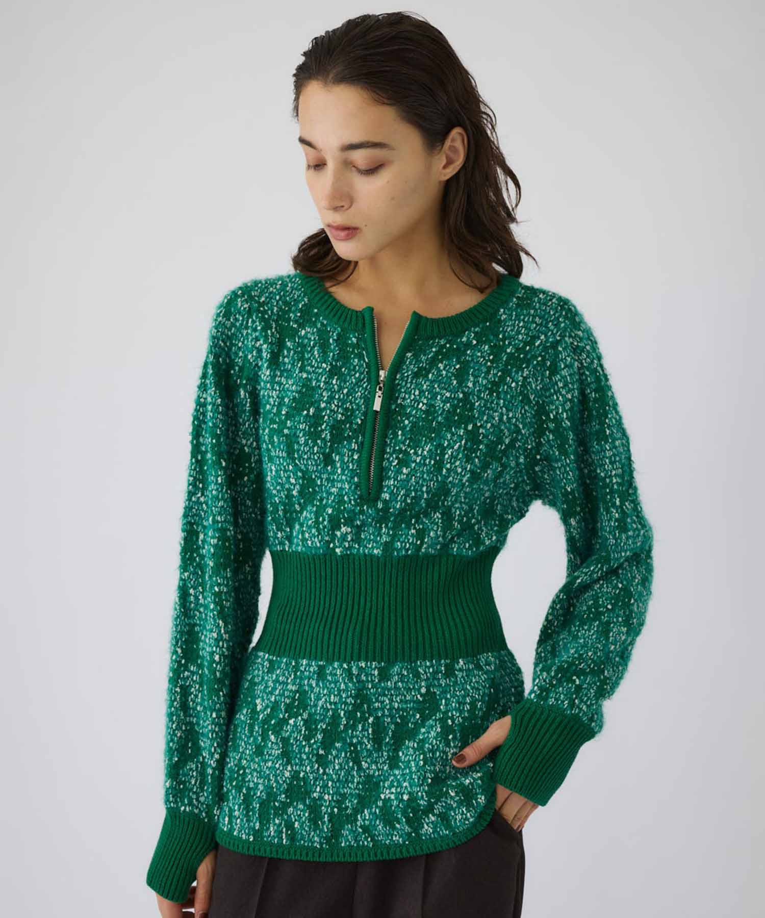 Waist switching knit tops RIM.ARK