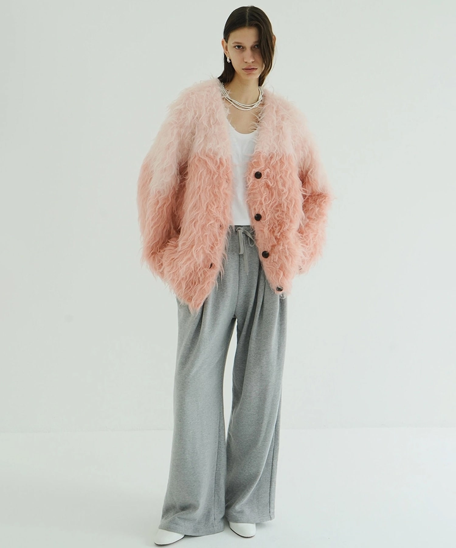 BI COLOR SHAGGY KNIT CARDIGAN CLANE