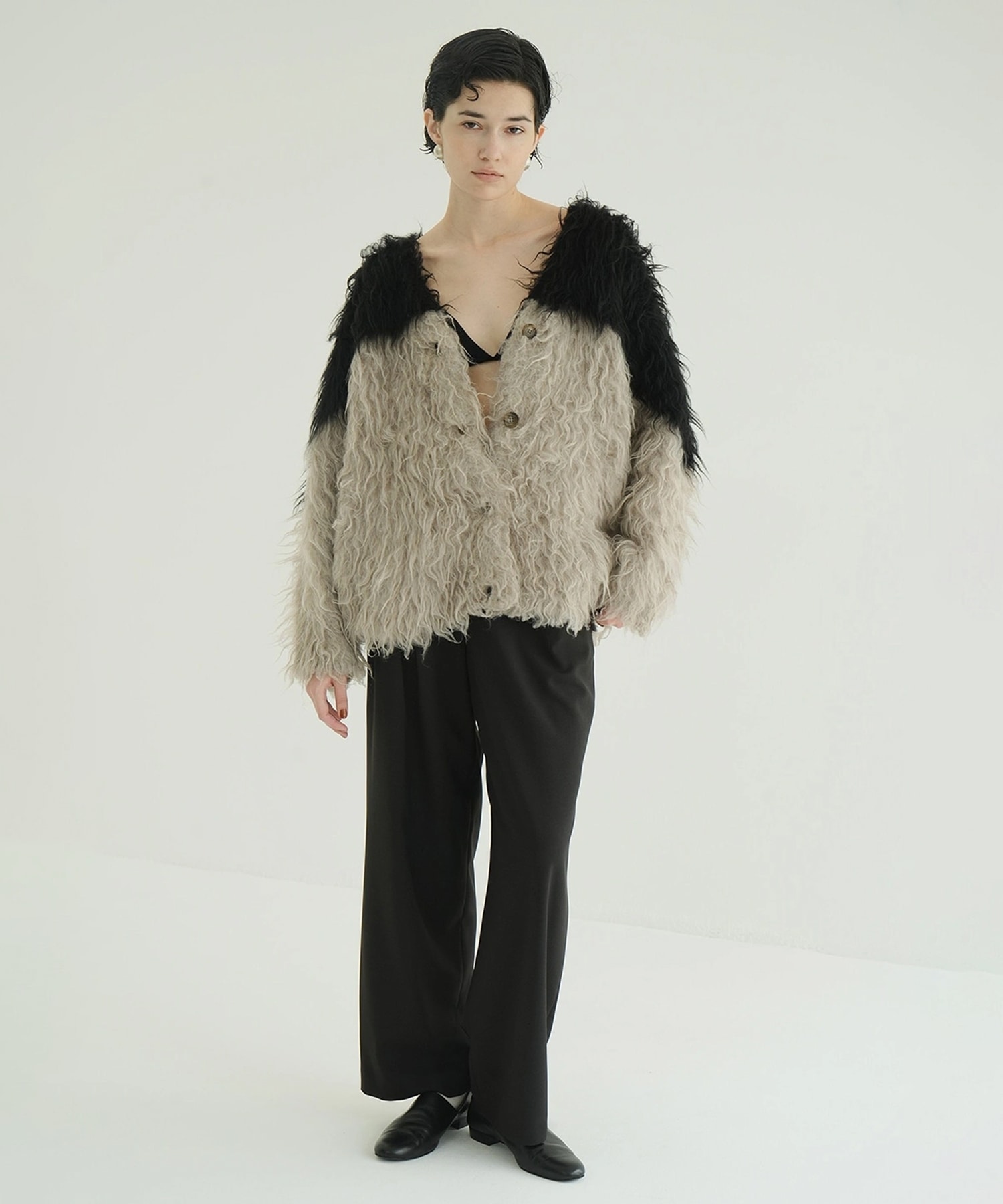 BI COLOR SHAGGY KNIT CARDIGAN CLANE