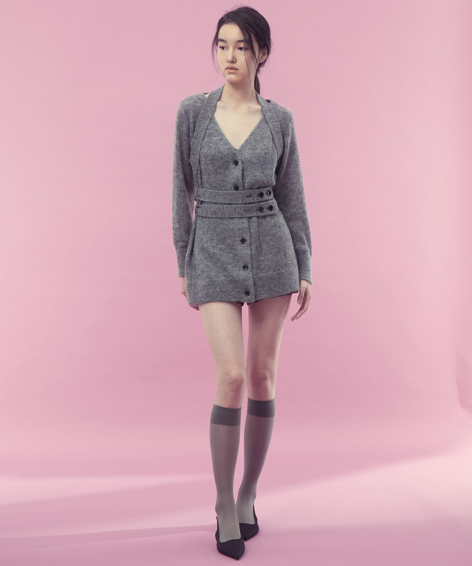 Mohair knit belted cardigan FETICO