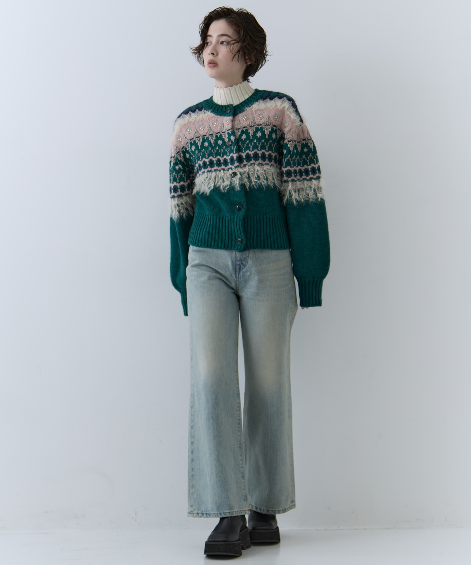 UND 2WAY LADY NORDIC KNIT CARDIGAN AMERI