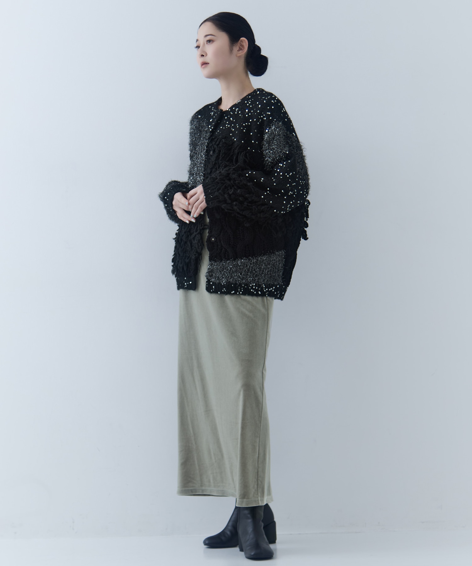 UND MIX YARN PATCHWORK KNIT CARDIGAN AMERI