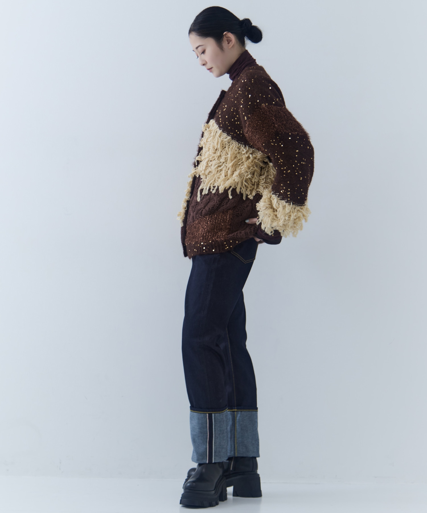 UND MIX YARN PATCHWORK KNIT CARDIGAN AMERI