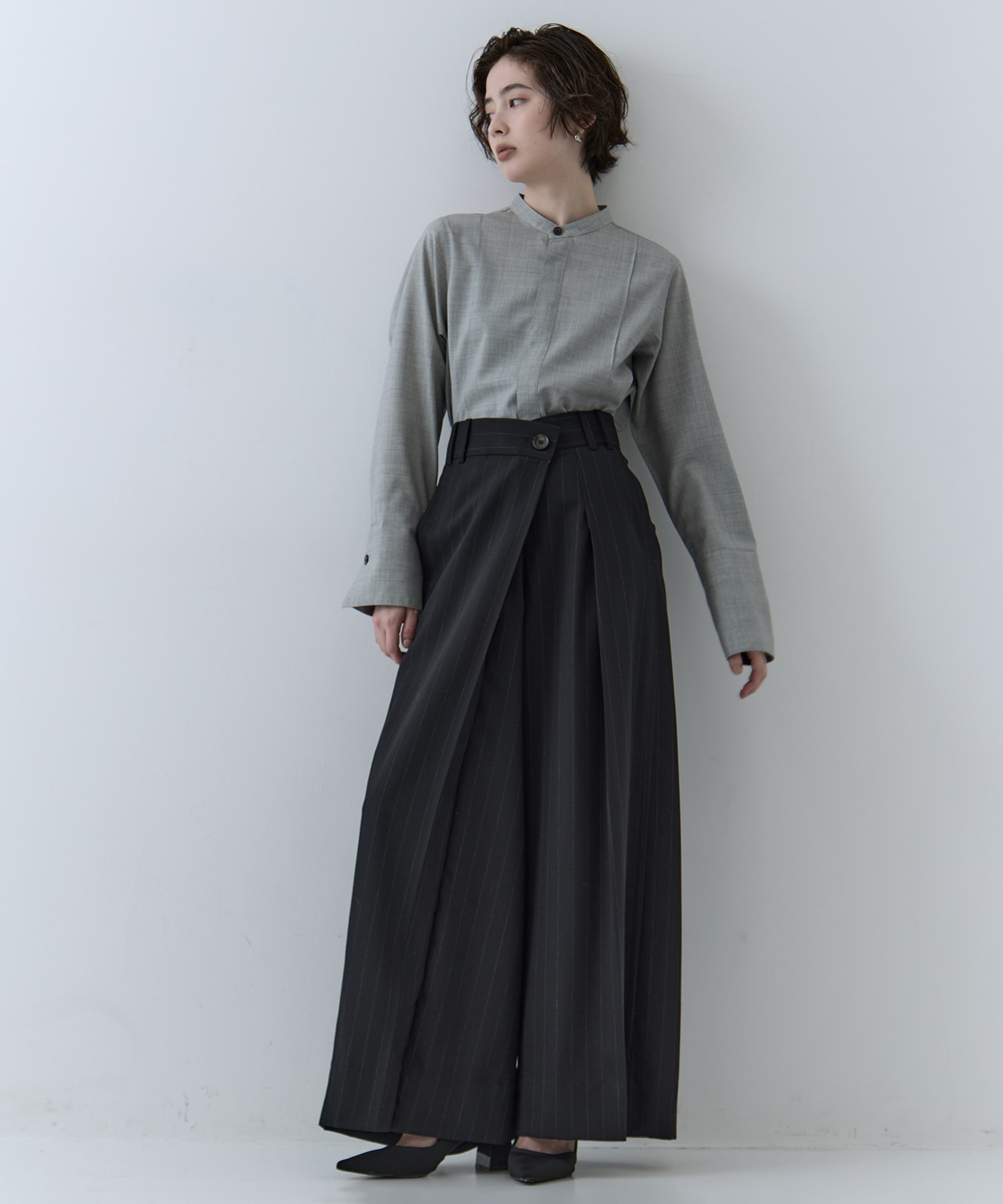 Asymmetric Tucked Flare Trousers STUDIOUS