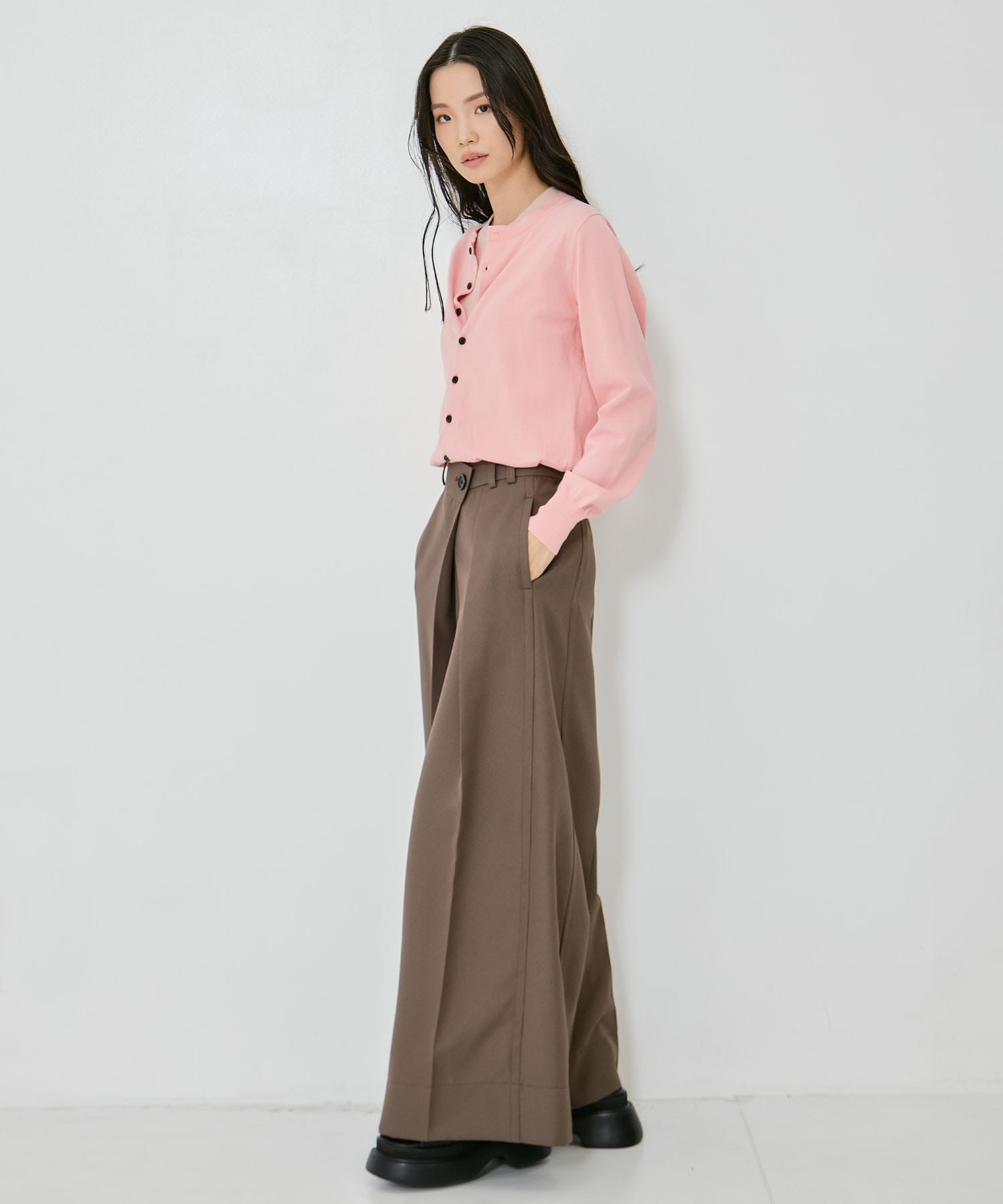 Asymmetric Tucked Flare Trousers STUDIOUS