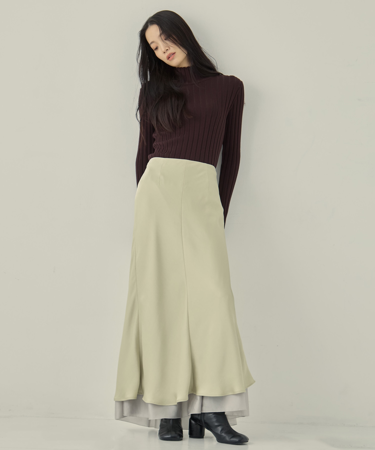 LAYERED SATIN MERMAID SKIRT STUDIOUS