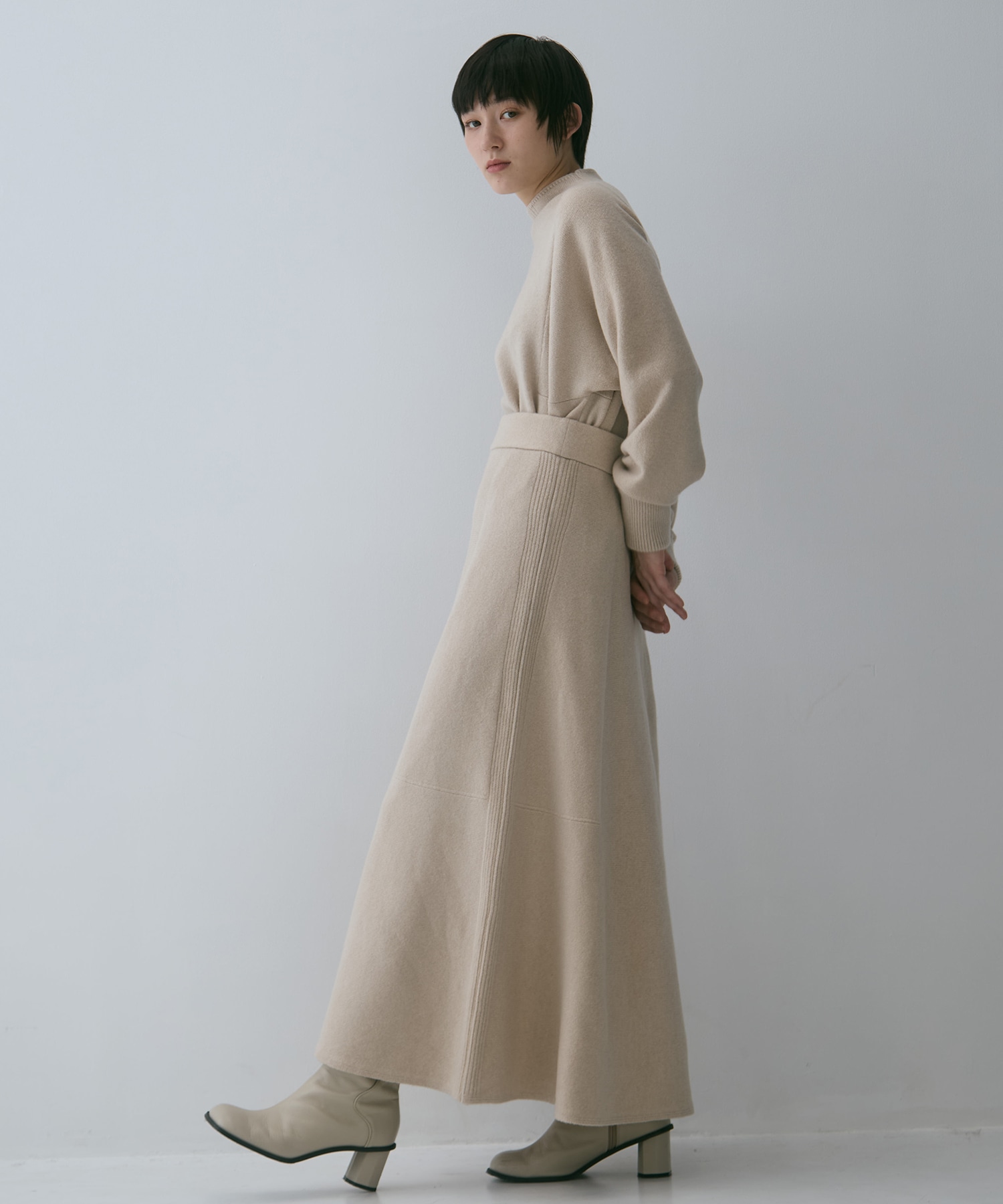 別注 CASHMERE FLARE LONG SKIRT WRAPINKNOT