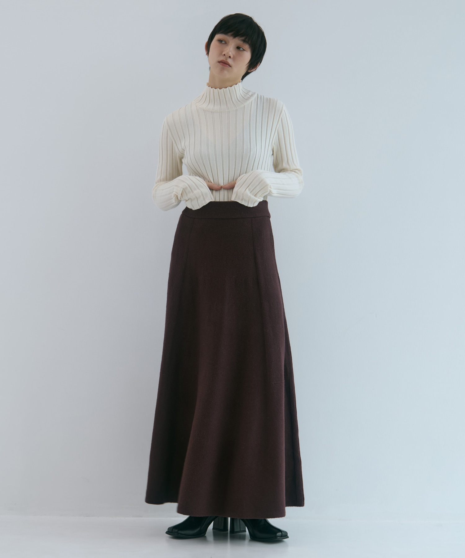 別注 CASHMERE FLARE LONG SKIRT WRAPINKNOT