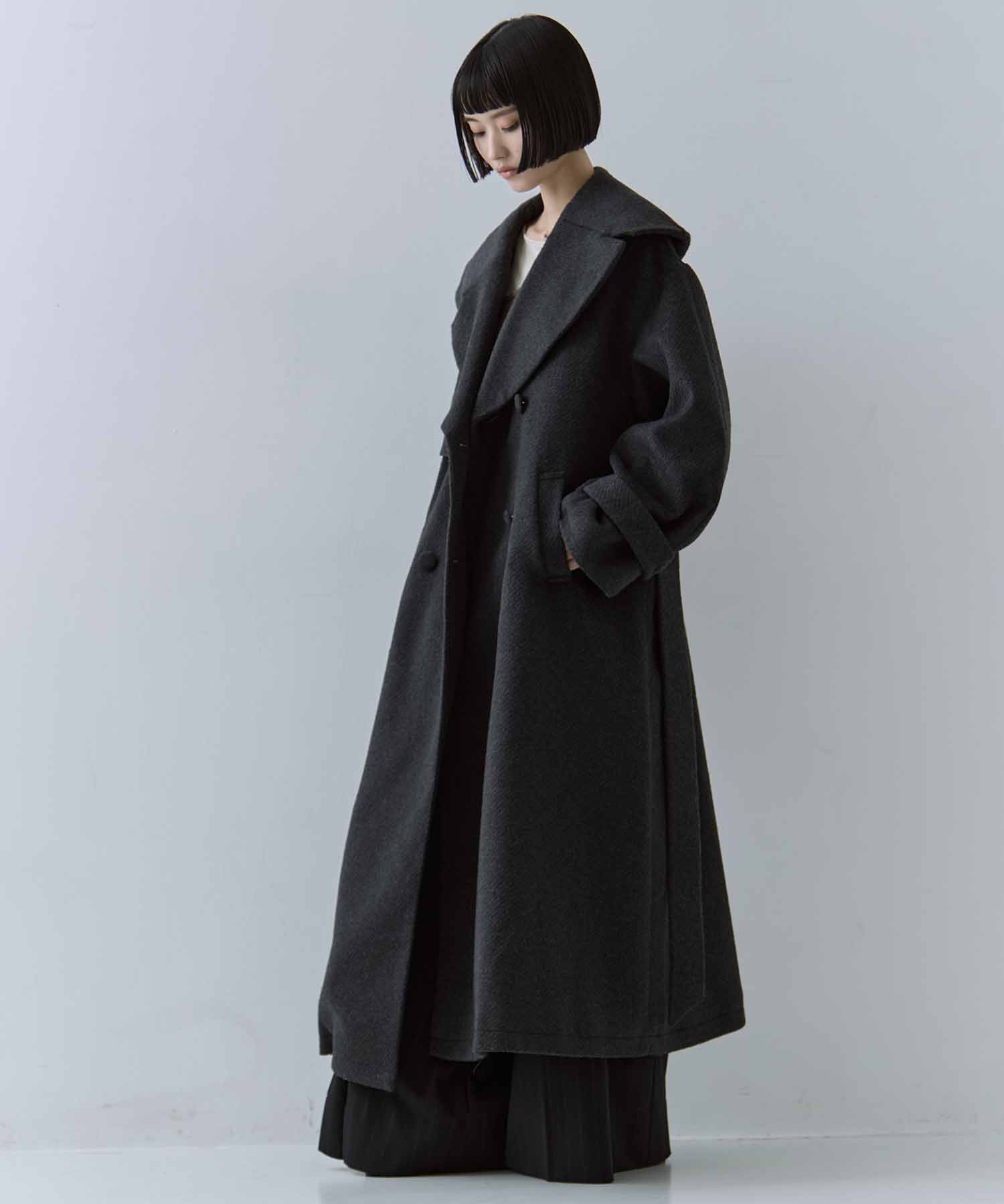 UND BIG ROUND COLLAR WOOL LONG COAT AMERI