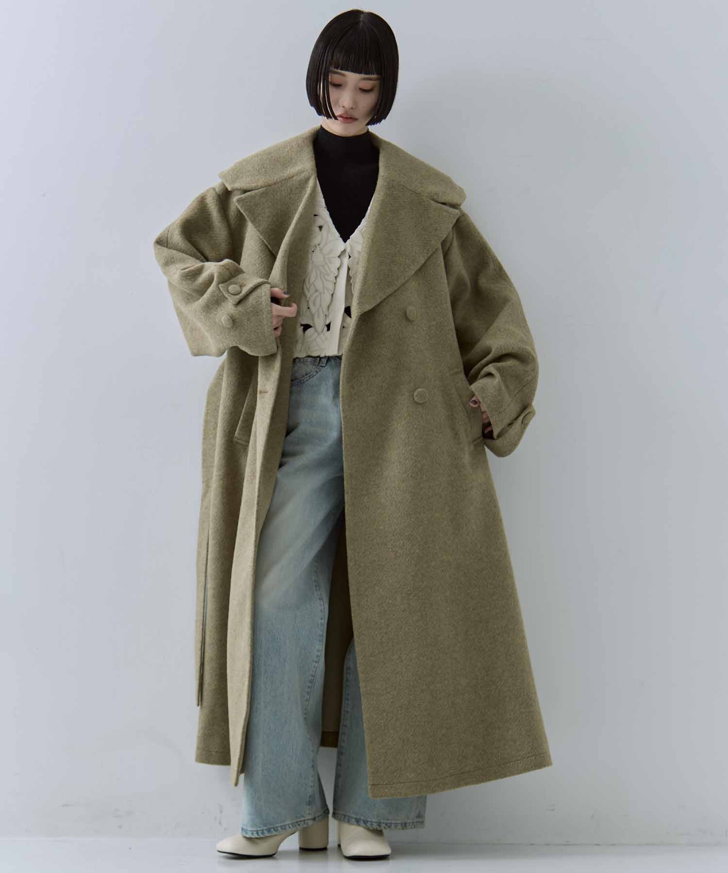 UND BIG ROUND COLLAR WOOL LONG COAT AMERI