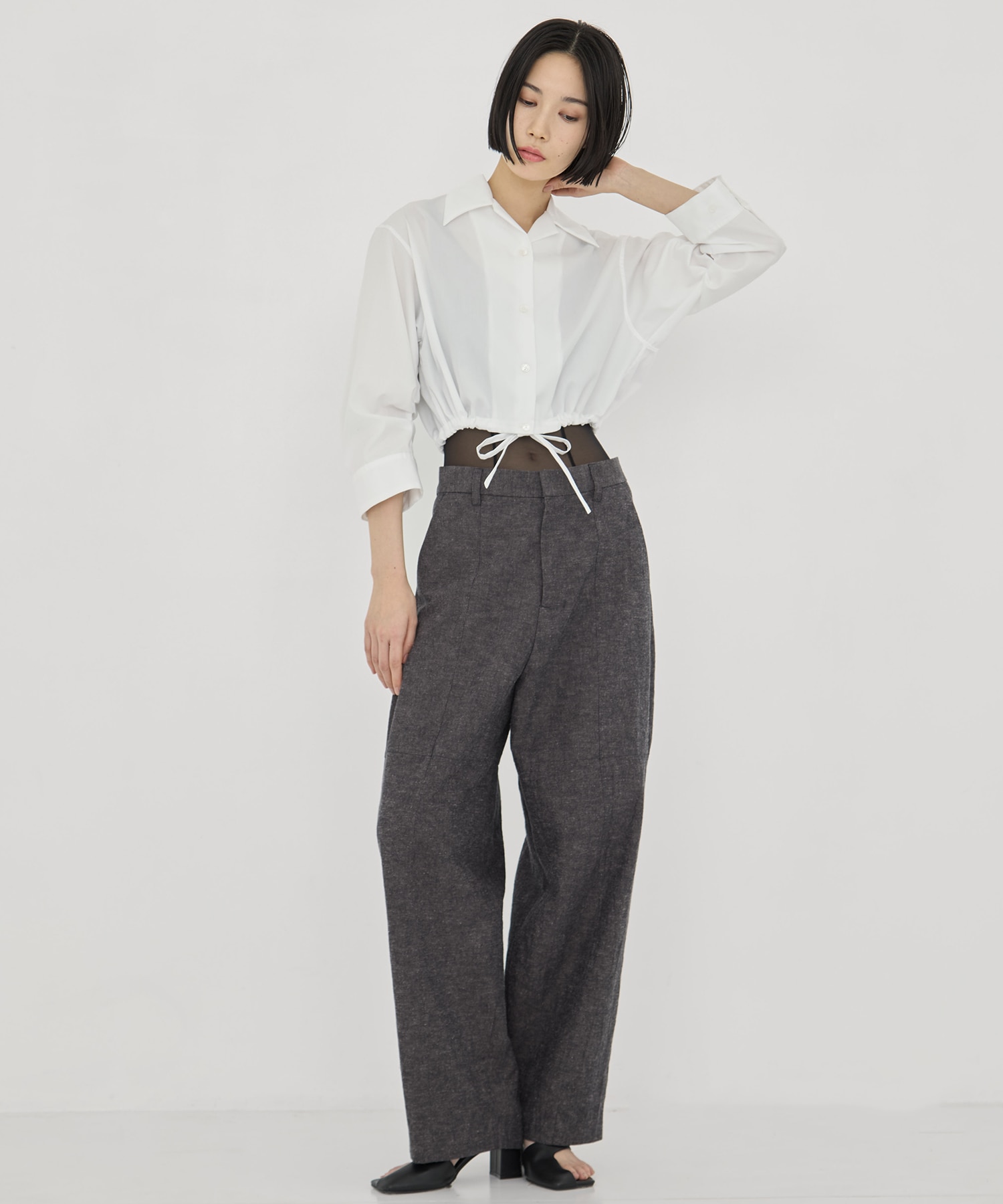 CROPPED COTTON OPEN-COLLAR SHIRT CINOH