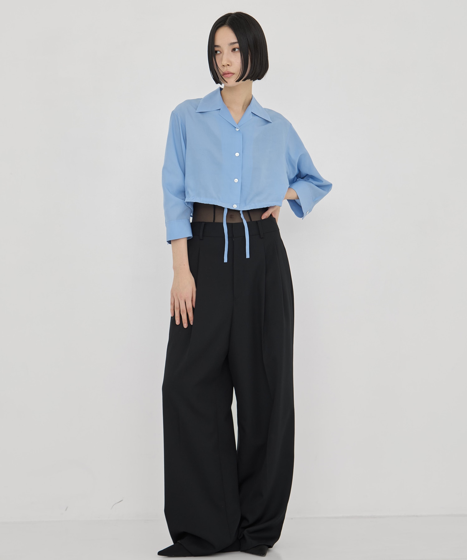 CROPPED COTTON OPEN-COLLAR SHIRT CINOH