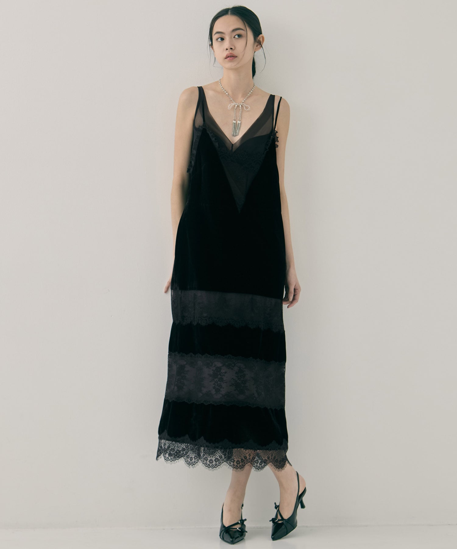black lace velour cami-dress tanakadaisuke