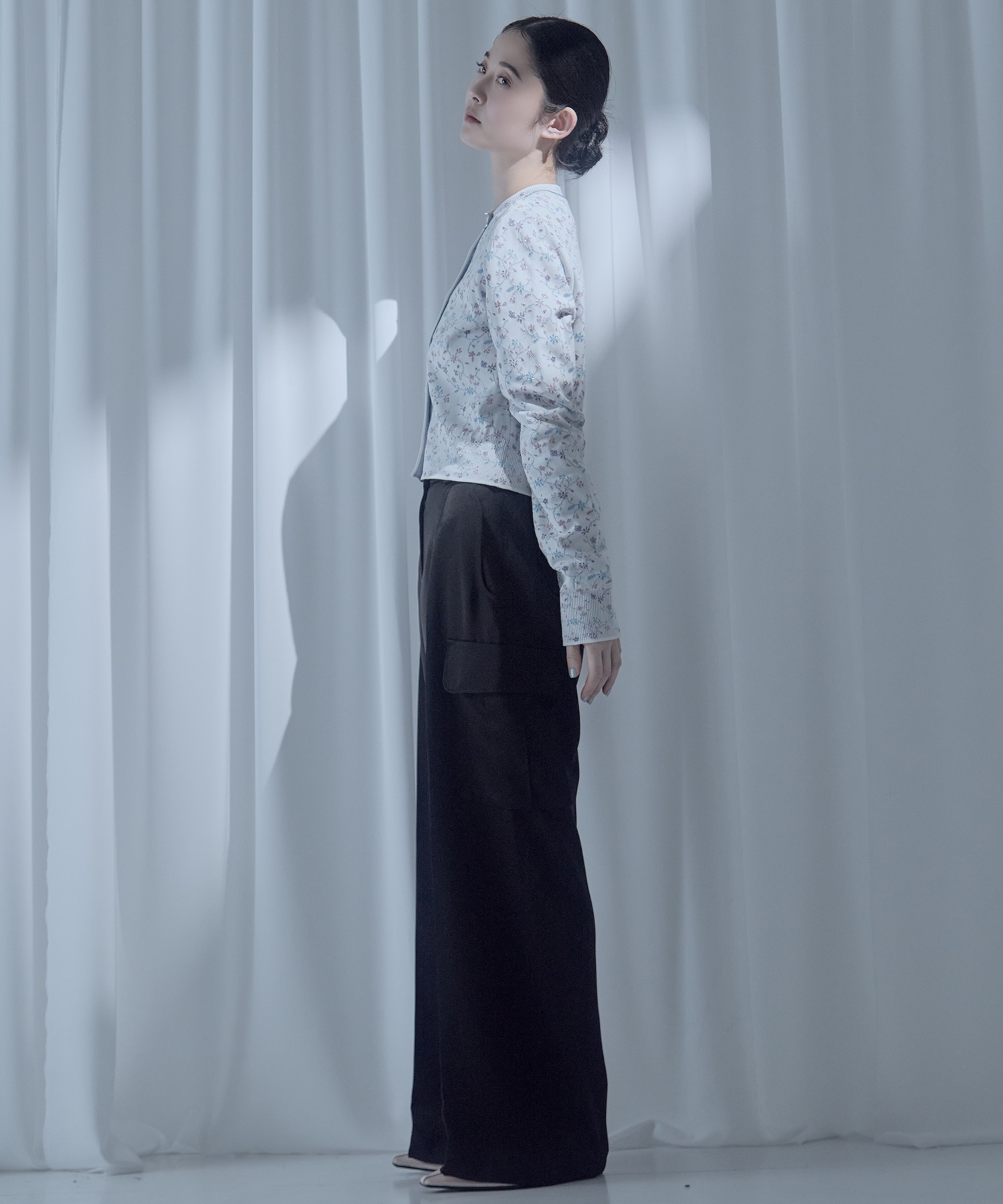 Floral Motif Glitter Knit Cardigan Mame Kurogouchi