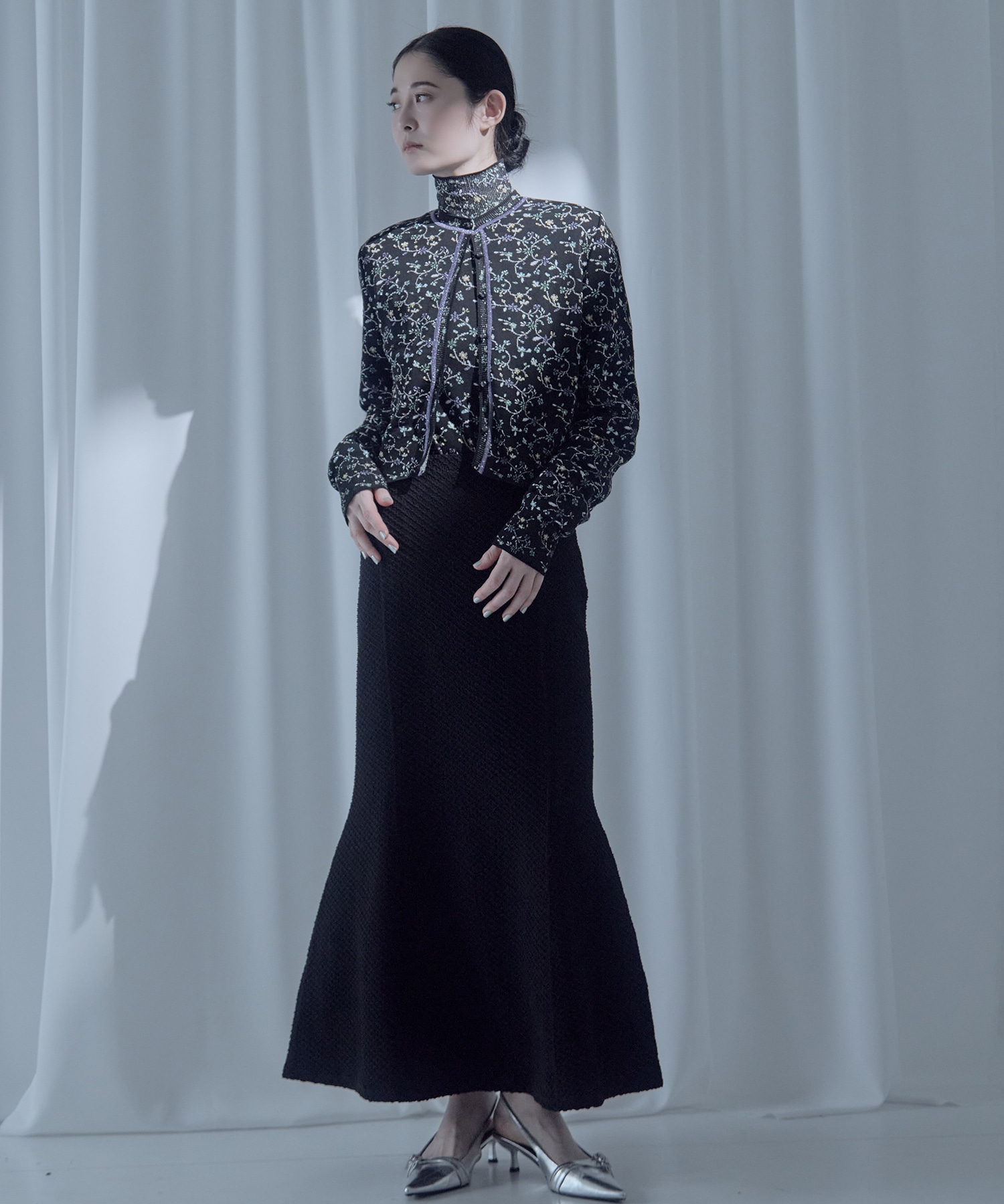 Floral Motif Glitter Knit Cardigan Mame Kurogouchi