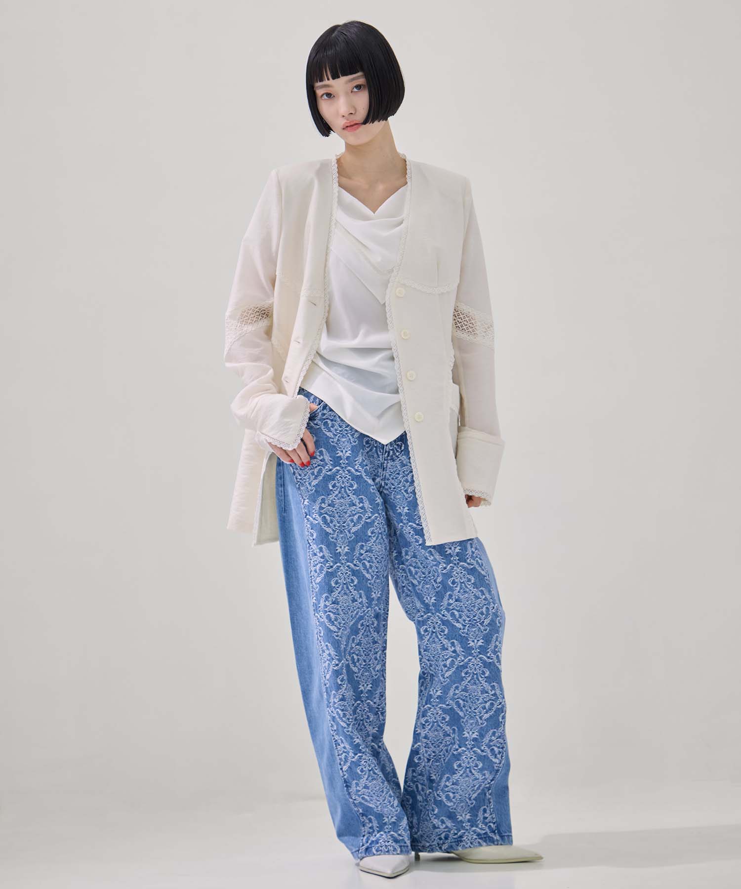 DAMASK-PRINT DENIM CURVE-FIT HIGH-RISE JEANS FETICO