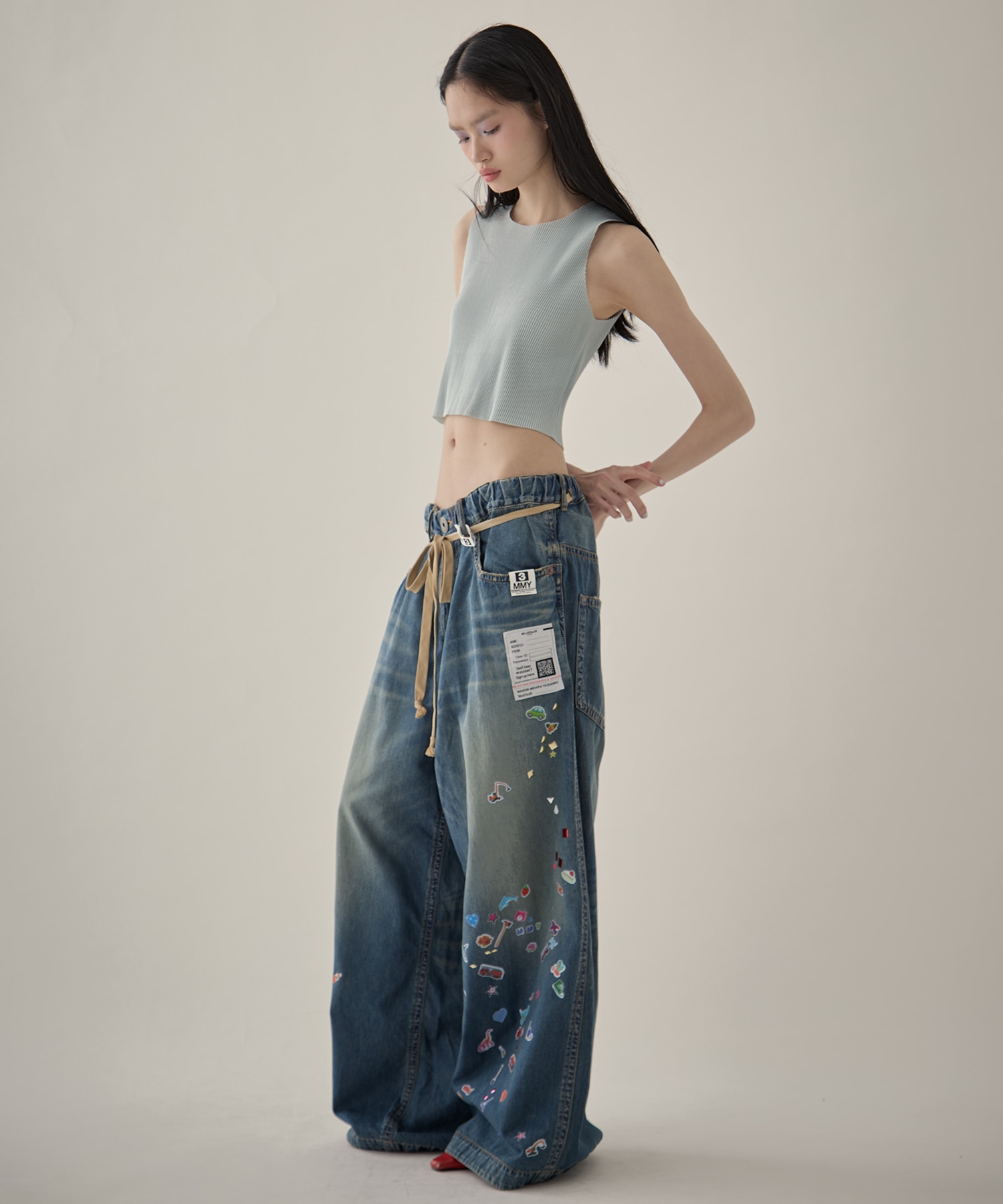 DENIM HUGE DETAIL PANTS w KIDS STICKER Maison MIHARA YASUHIRO
