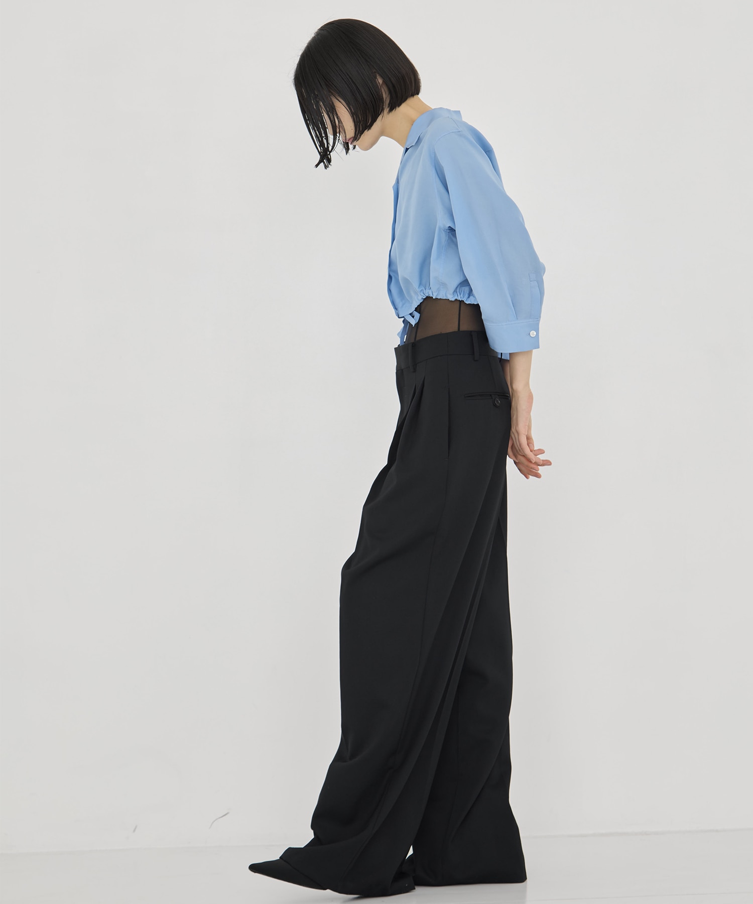 BLACK FORMAL TWO TUCK WIDE PANTS CINOH