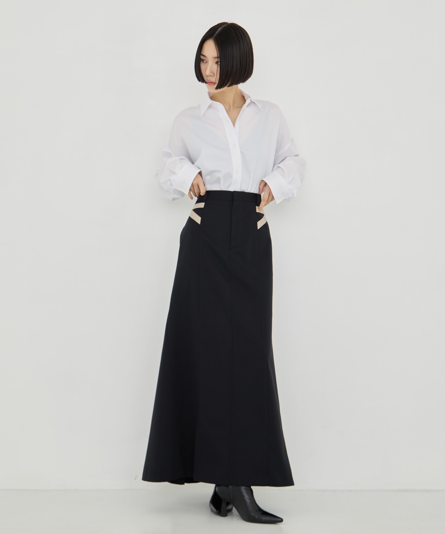 WOOL DOBBY SIDE STRAP SKIRT JOHN LAWRENCE SULLIVAN