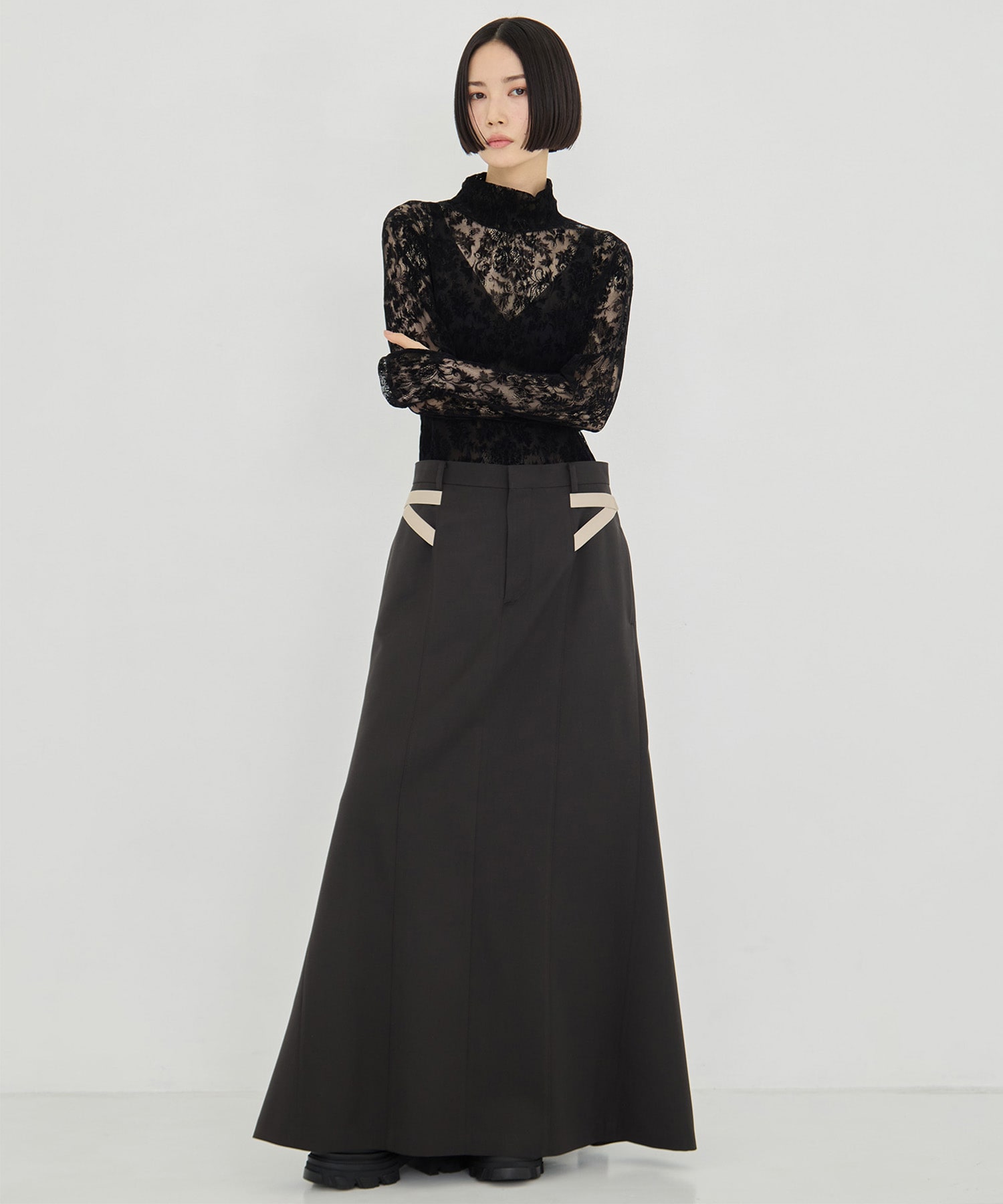 WOOL DOBBY SIDE STRAP SKIRT JOHN LAWRENCE SULLIVAN